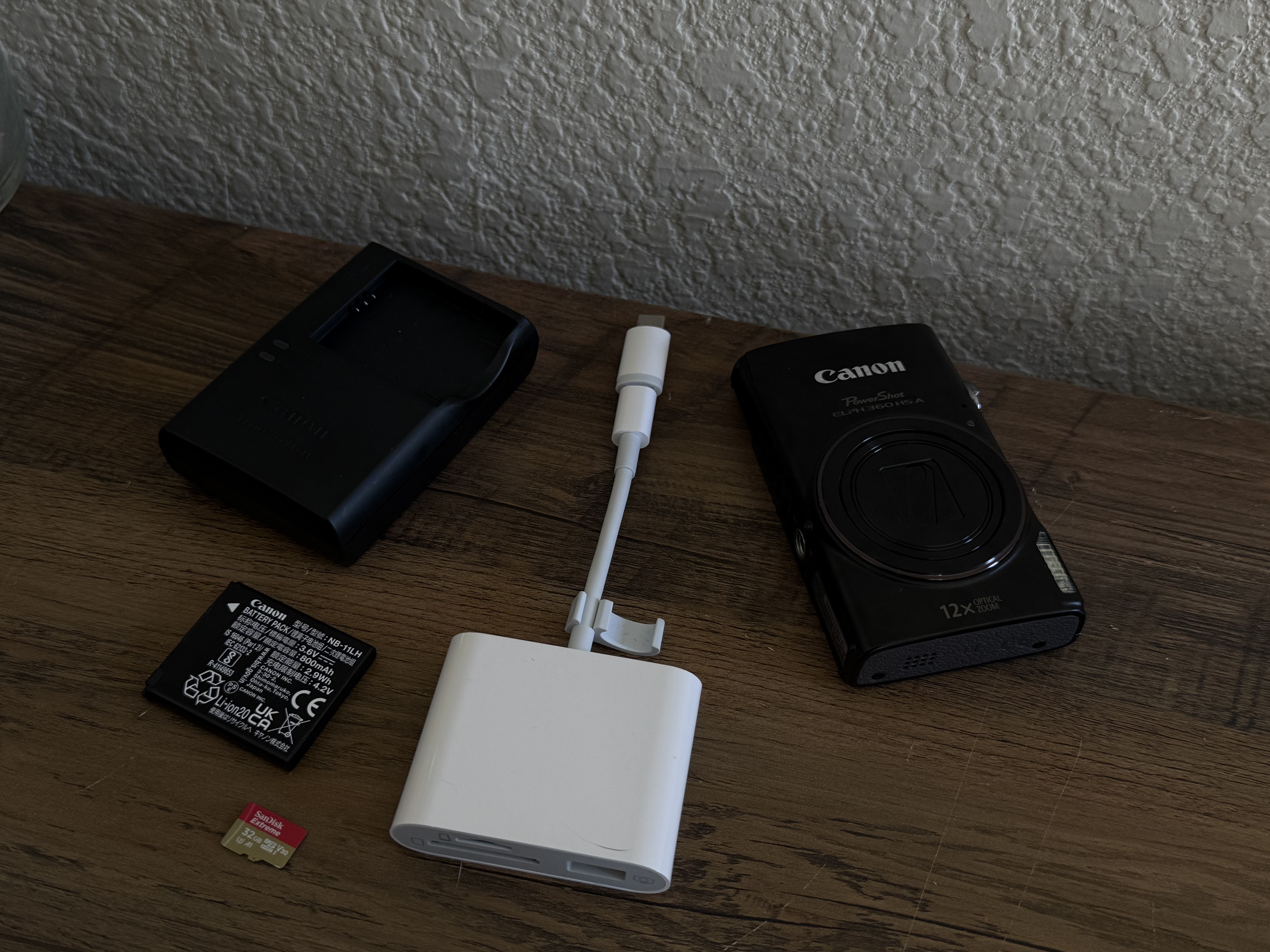 Canon powershot elph 360 digital camera + phone transfer kit