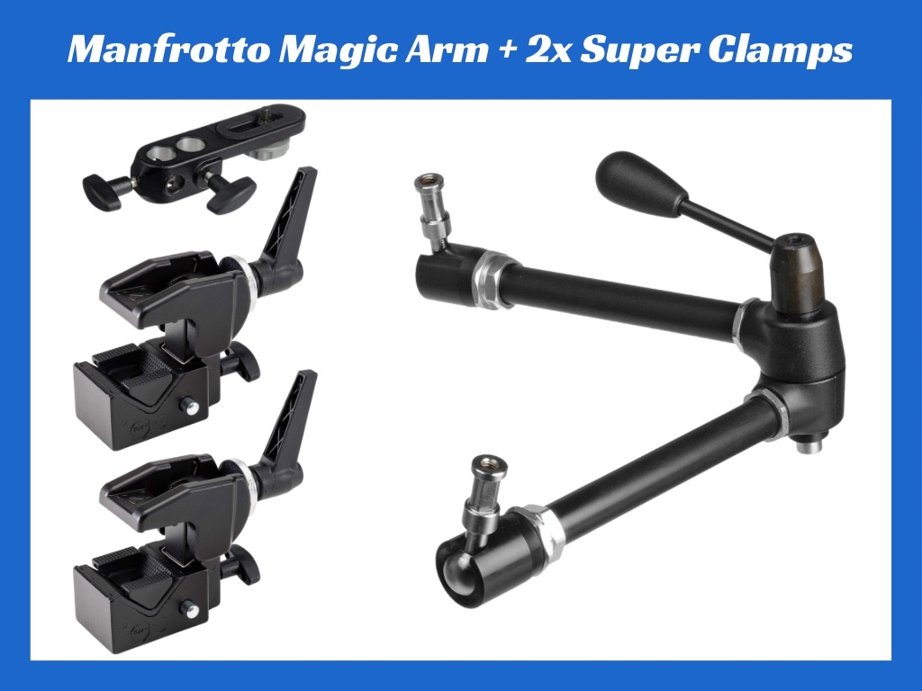 Manfrotto 143r magic arm + 2x 035 super clamps + camera bracket