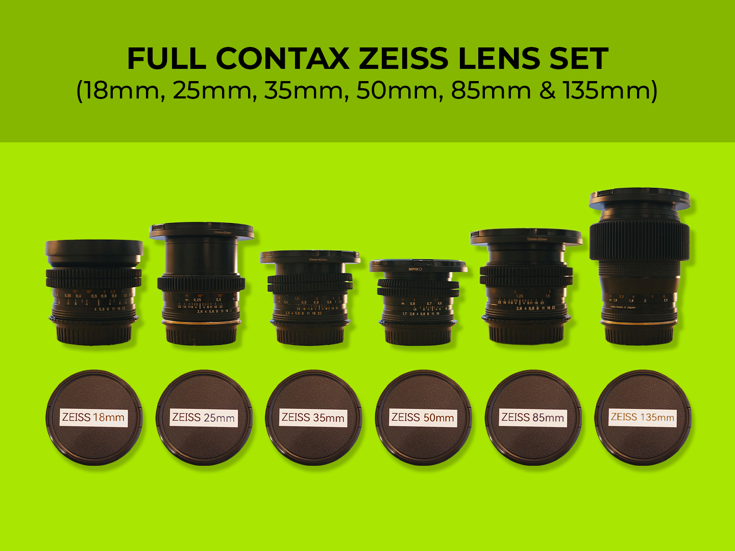 Contax zeiss vintage 6x lens set (18mm, 25mm, 35mm, 50mm, 85mm & 135mm)