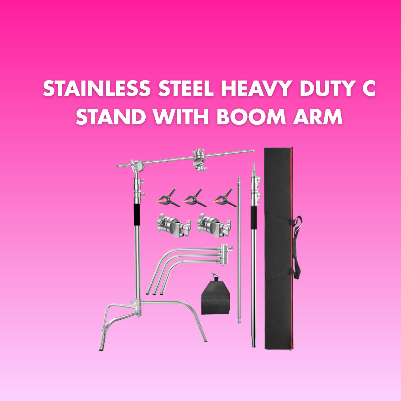 Stainless steel heavy duty c stand with boom arm