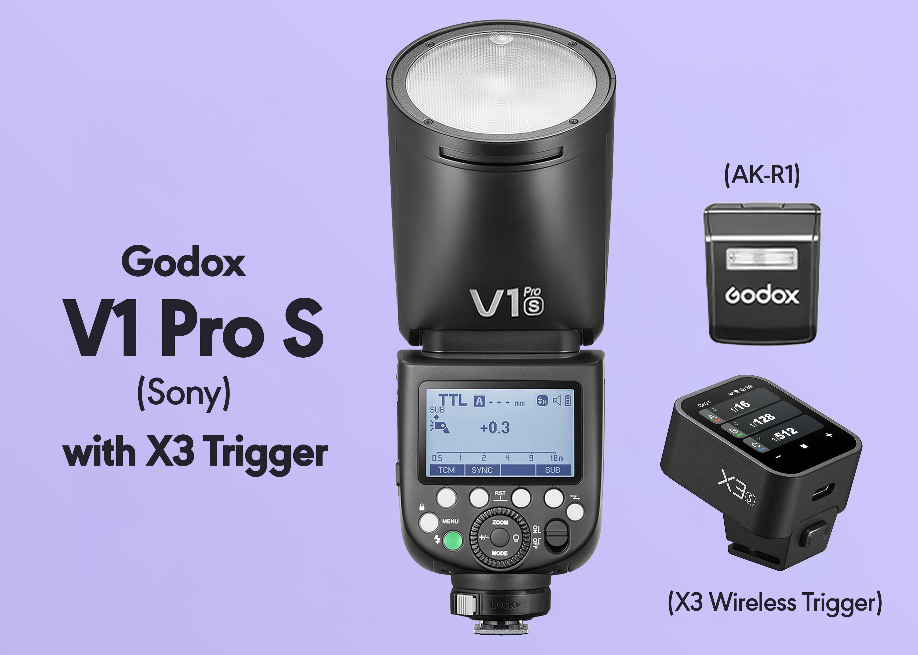 Godox v1 pro s + x3 wireless trigger + ak-r1