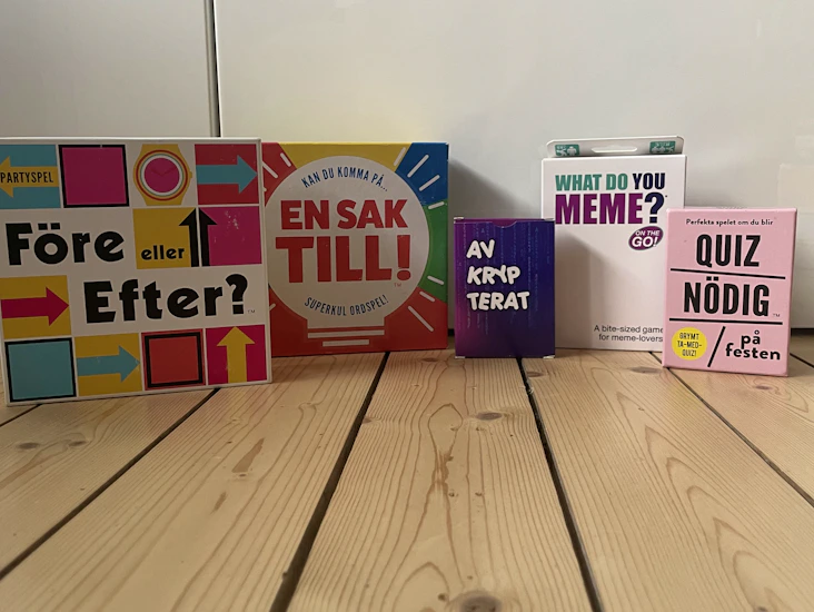 Sällskapsspel (före eller efter) (en sak till) (avkrypterat) (what do you meme) (quiznödig)