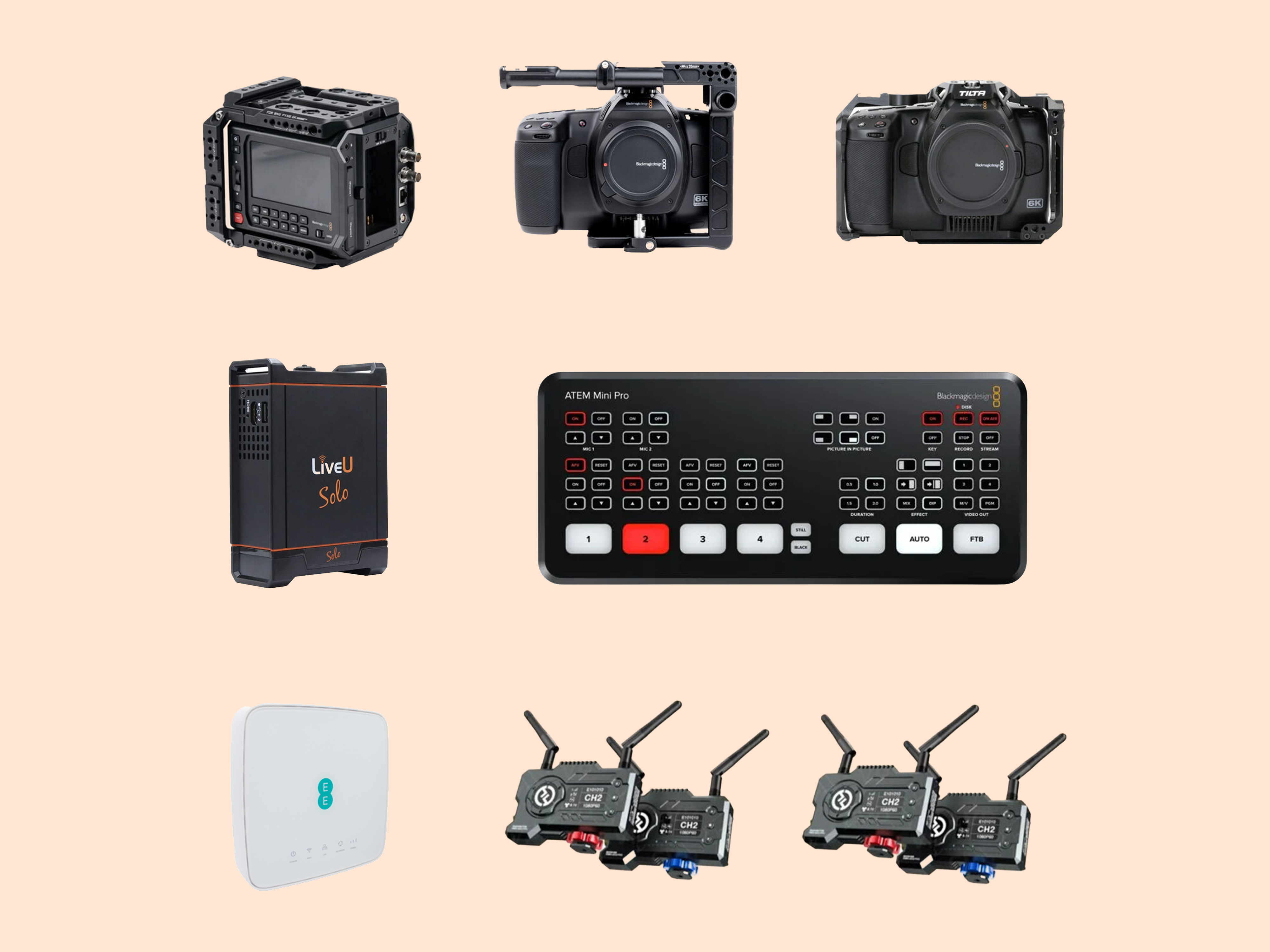 Live u / blackmagic atem / blackmagic cinema 6k / blackmagic 6k pro / blackmagic pyxis 6k (includes operator)