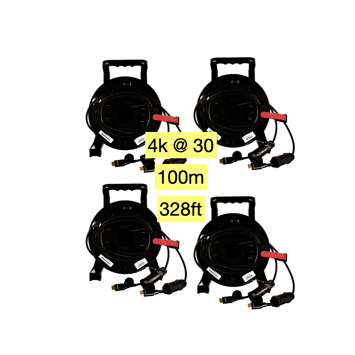 4x 100m  / 328ft 4k hdmi armored  active optical fiber cable reel / drum