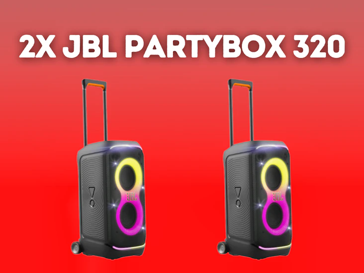 2x jbl partybox 320 portable bluetooth party speaker with wheels and telescopic handle