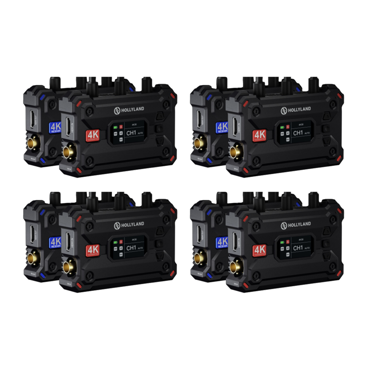 4x hollyland pyro s wireless hdmi sdi transmitter tx and receiver rx, 4k30/1080p60 400m range 50ms