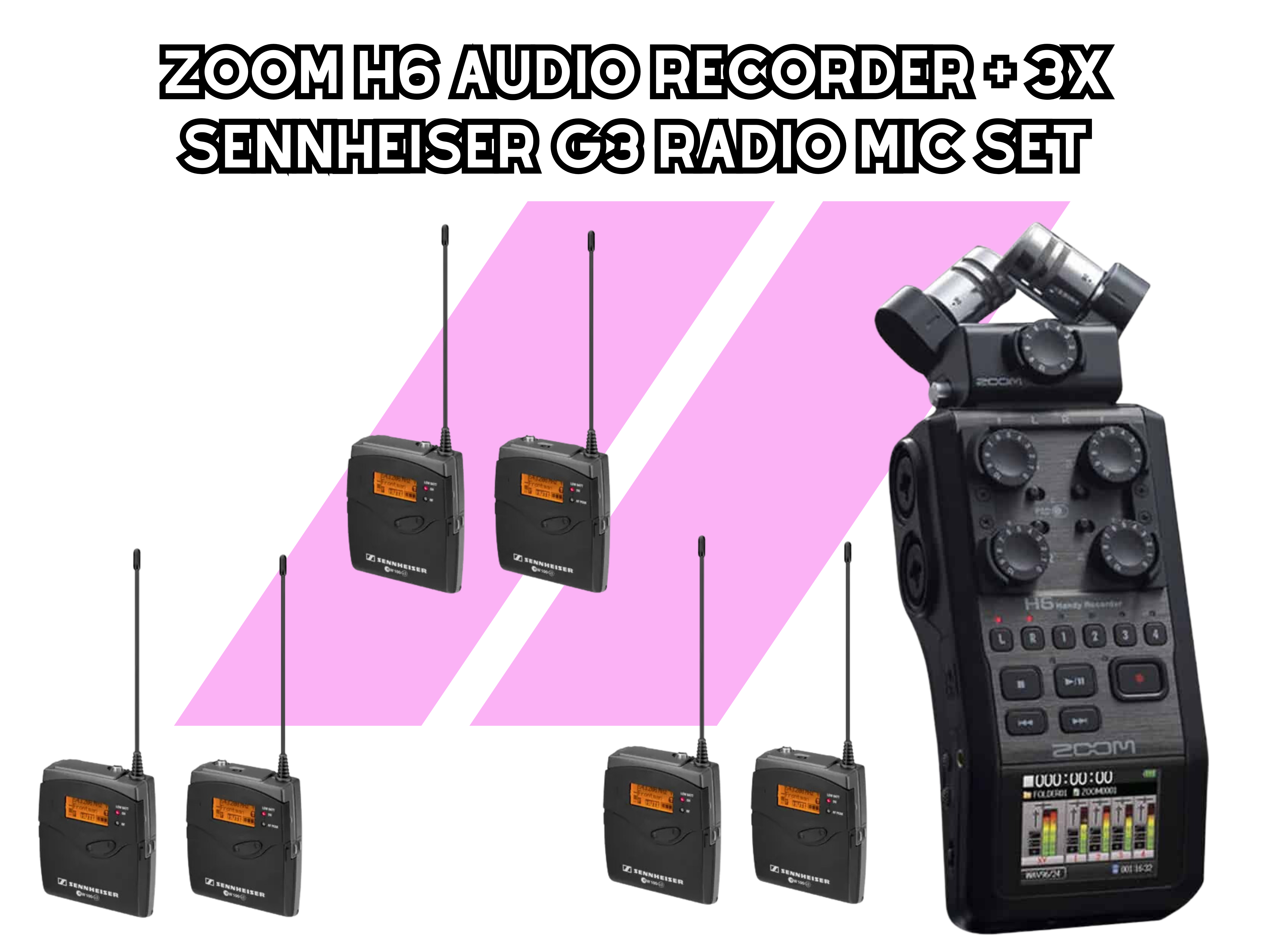 Zoom h6 audio recorder + 3x sennheiser g3 radio mic set