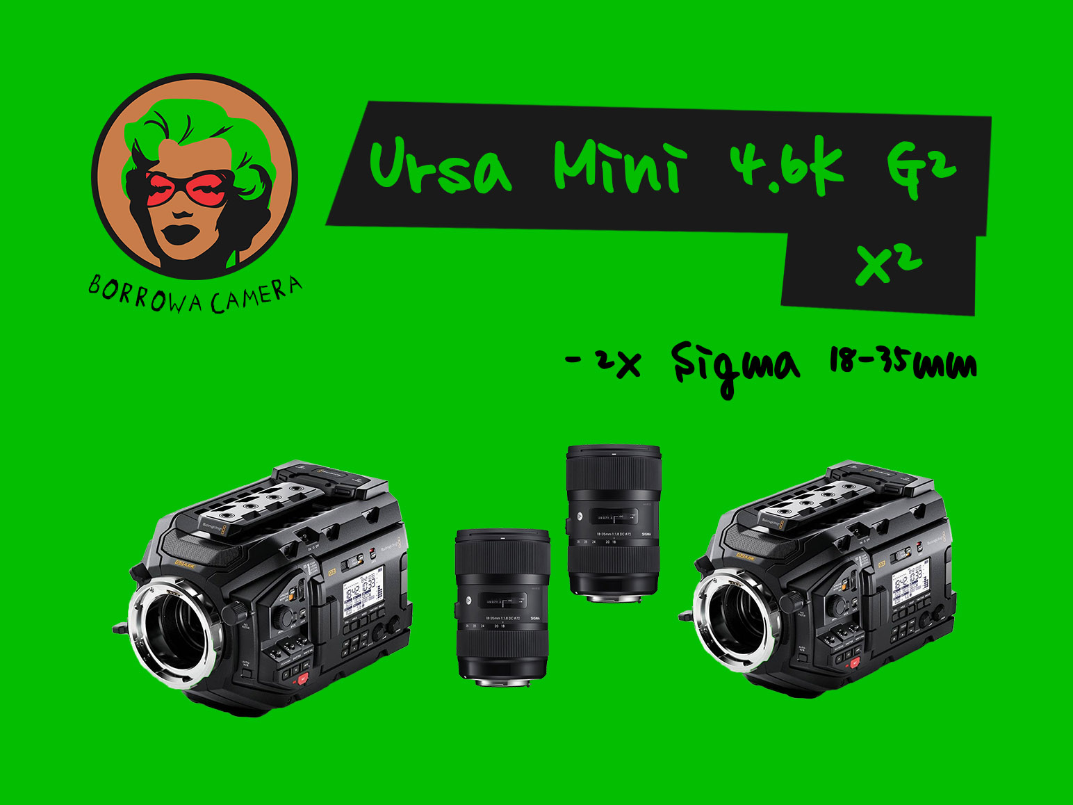 2x ursa mini g2 pro 4.6k +2x 18-35mm 1.8 + 2x v mount + 2x ssd 500