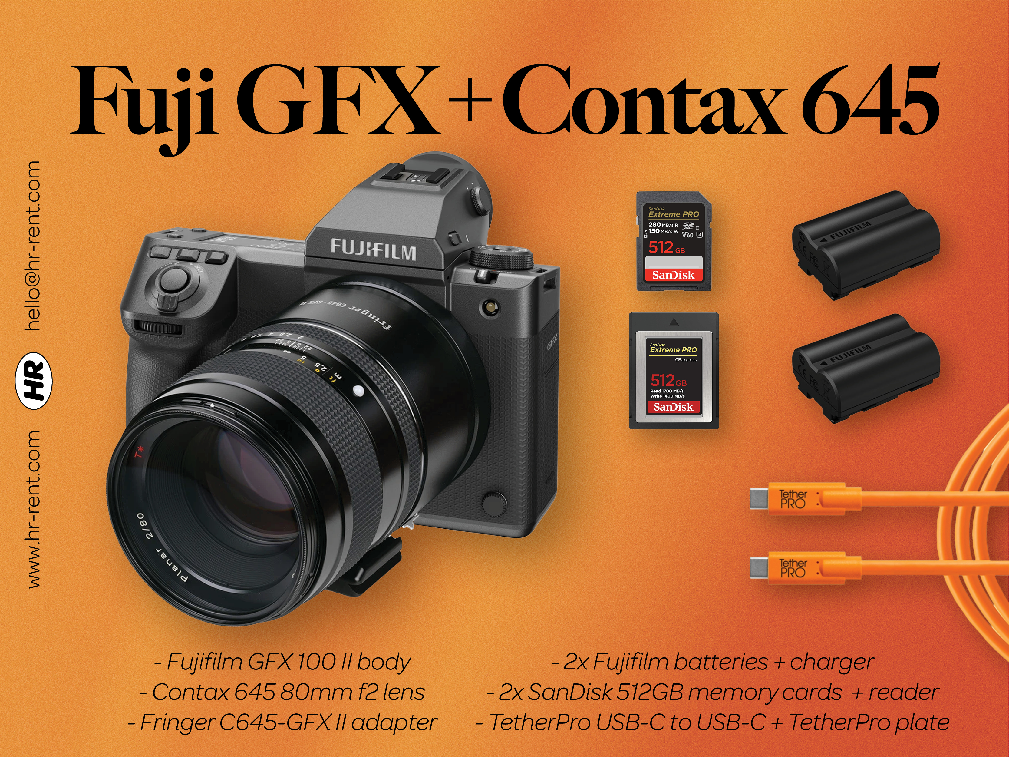 Fuji fujifilm gfx 100 ii + contax 645 80mm lens + fringer c645-gfx ii adapter