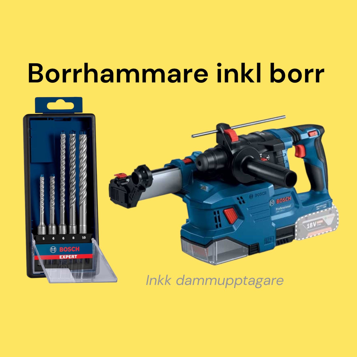 Borhammare inkl borr, batterier, laddare
