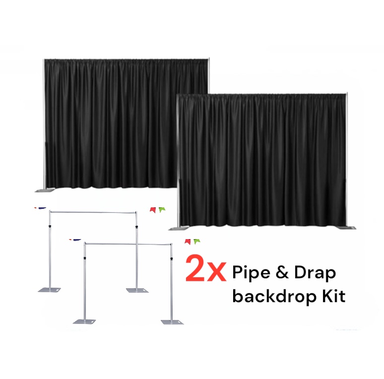 2x pipe & drape backdrop stand black backdrop  kit events party pop up heavy duty