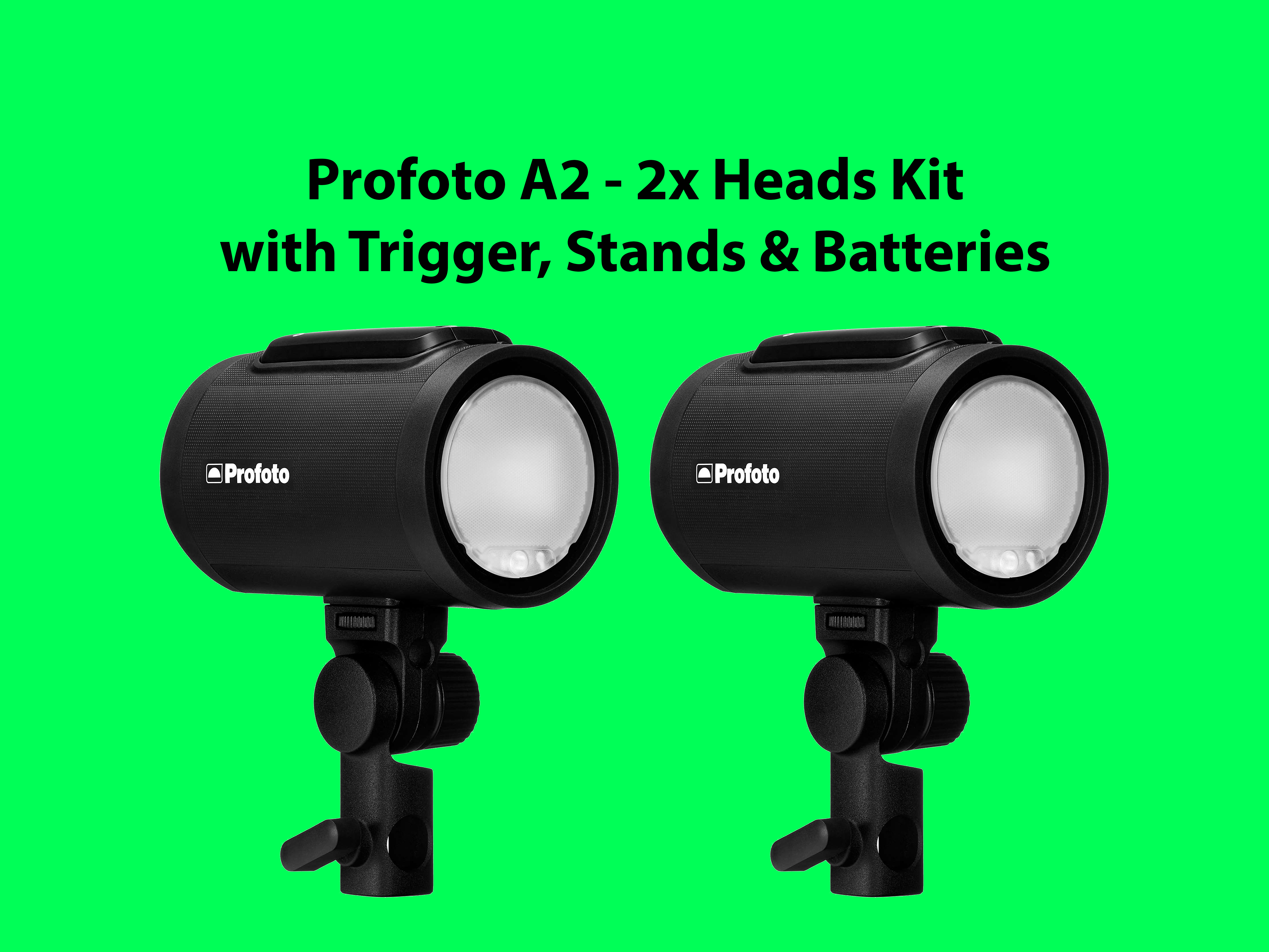 Profoto a2 two heads kit + batteries, remote & stands (smaller alternative for b10)