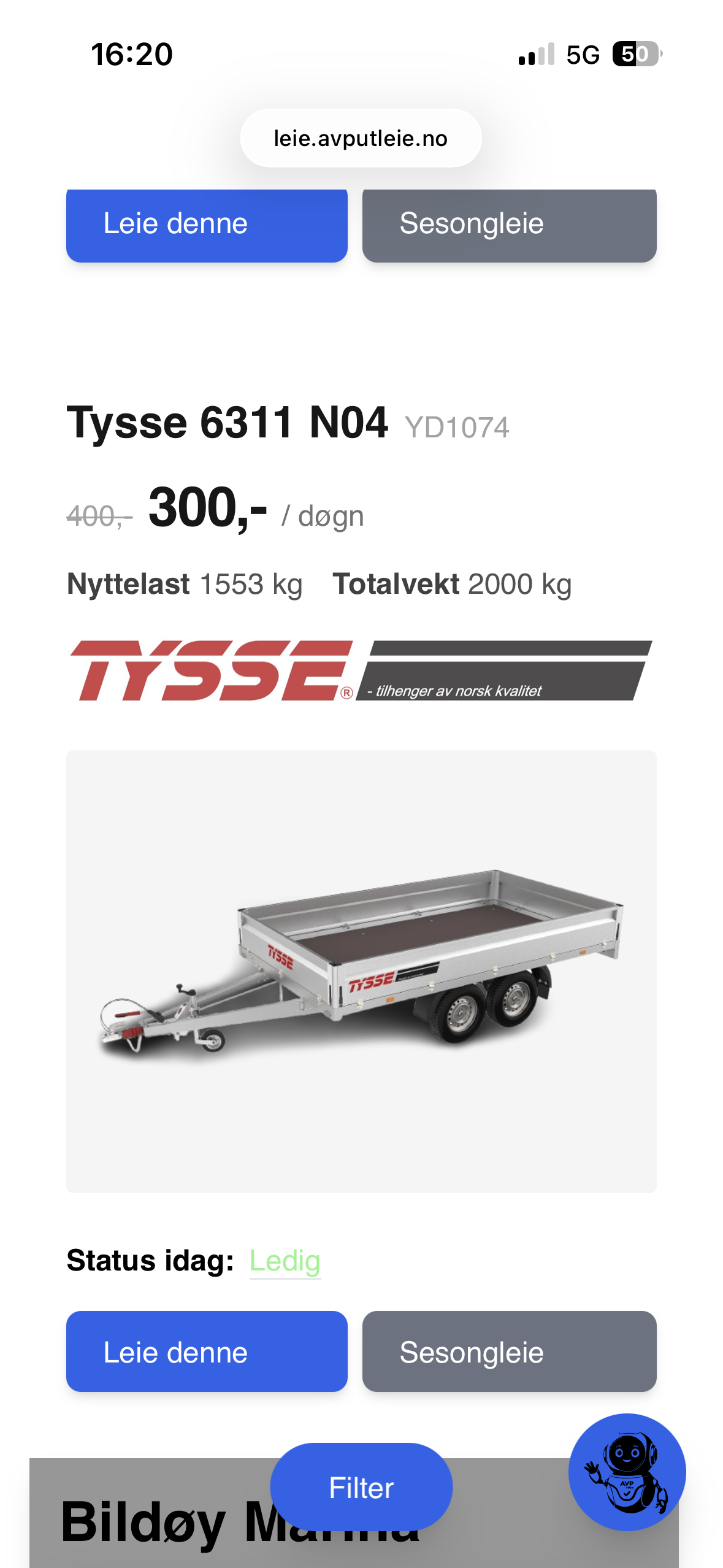 Tyssehenger leies ut 180x320