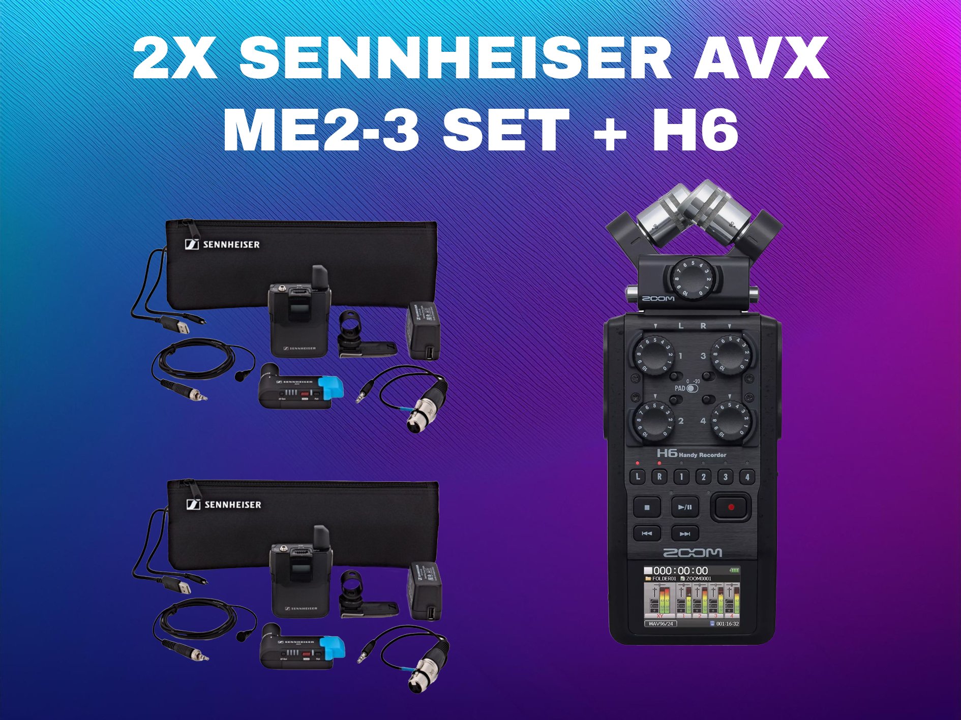 Sennheiser avx radio mic kit with me2 lavs with zoom h6