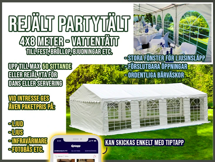 Rejält partytält 4x8 | vattentätt