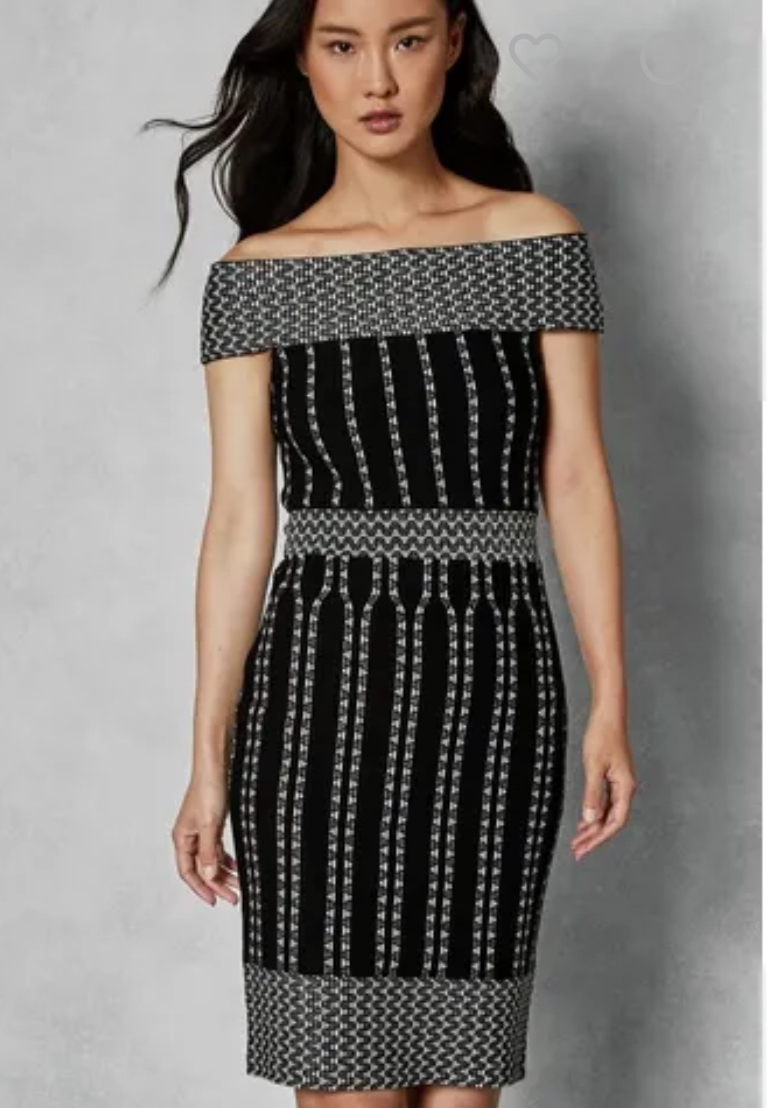 Ted baker yolinii stripe jacquard bodycon dress in black
