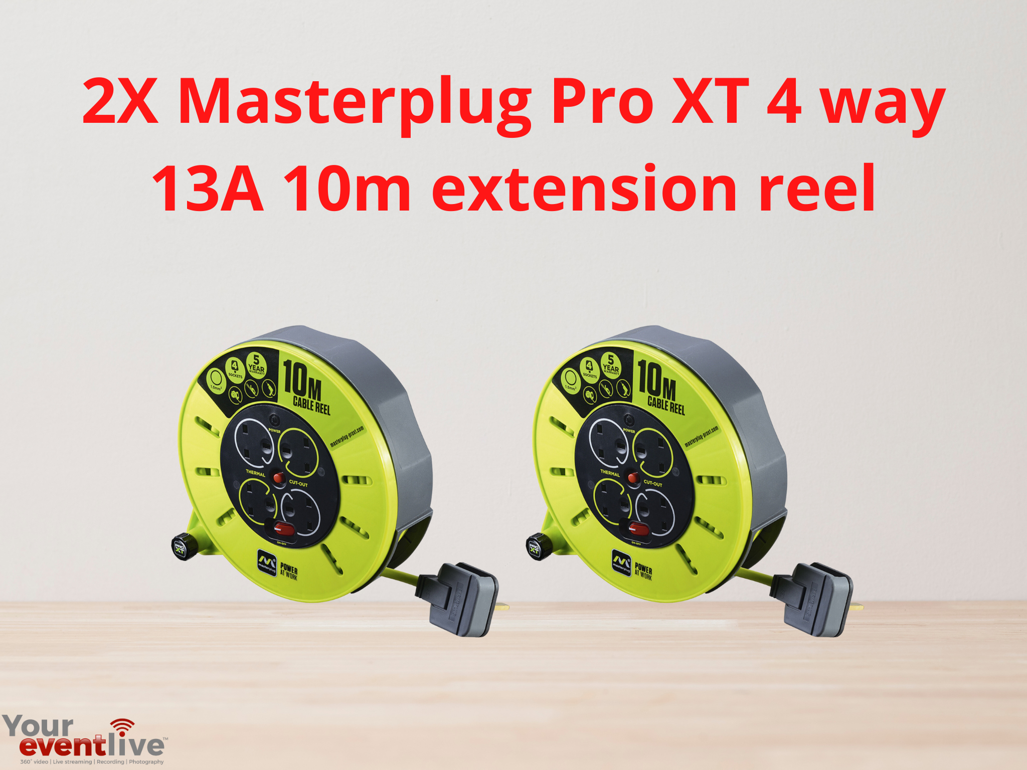 2x 4 way 13a 10m extension reel