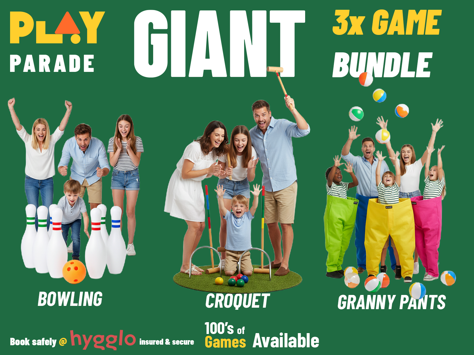 Garden party games bundle – bowling, croquet & granny pants outdoor games