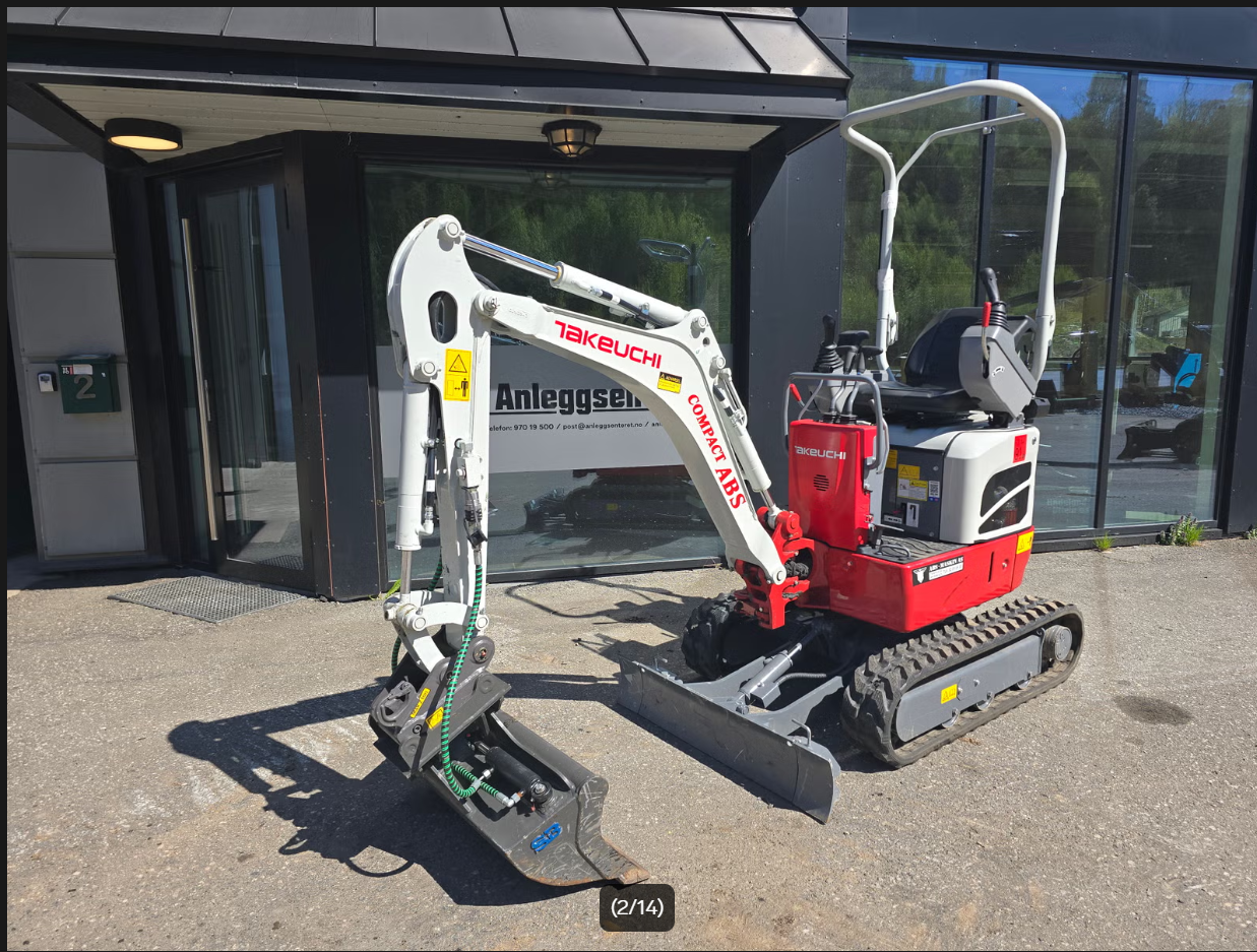 Takeuchi tb210r - 1 tonn gravemaskin med klype