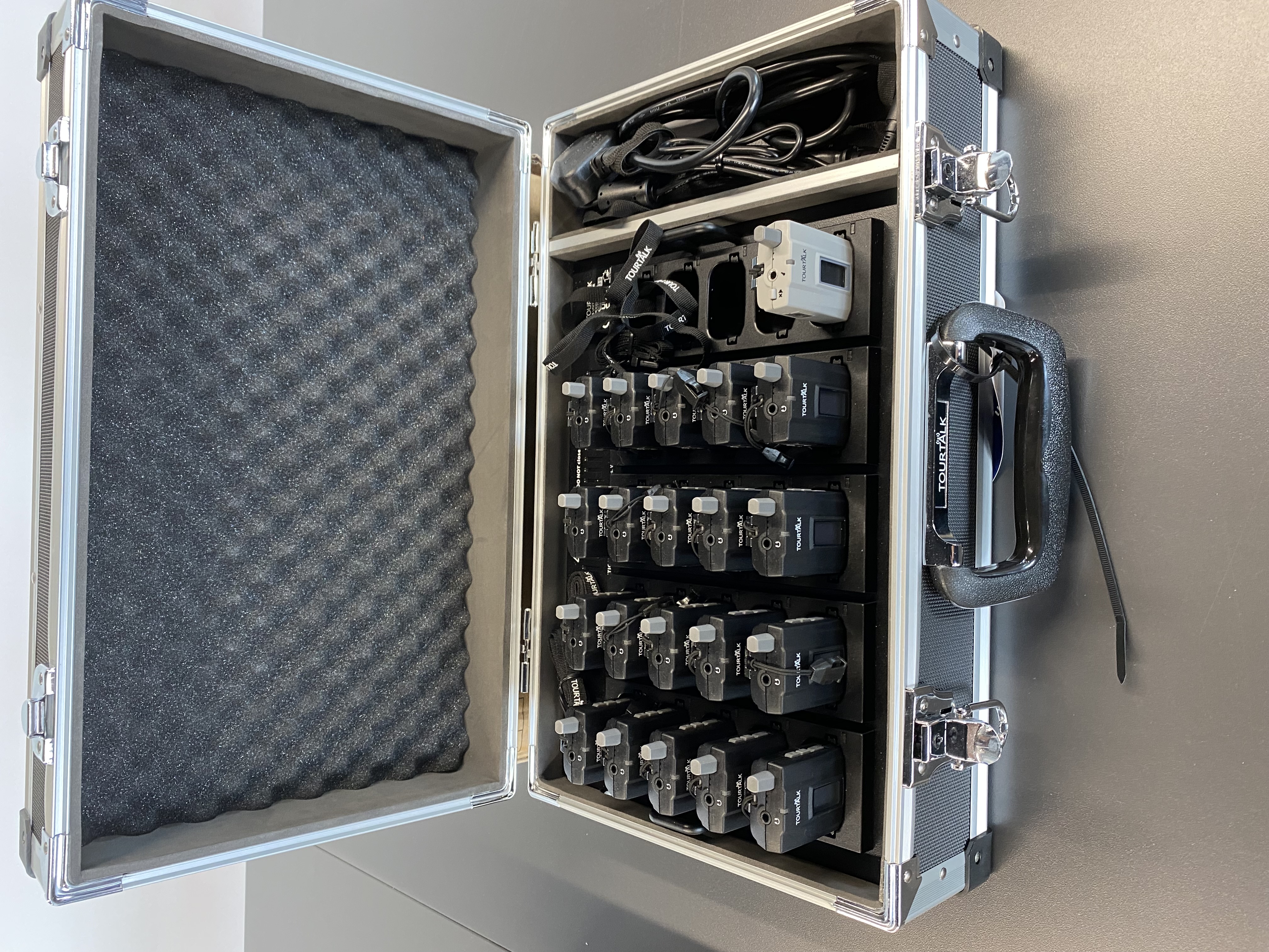 Wireless tour guide system (21 receivers + headsets + charging case)