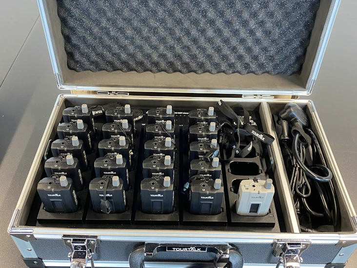 Wireless tour guide system (21 receivers + headsets + charging case)