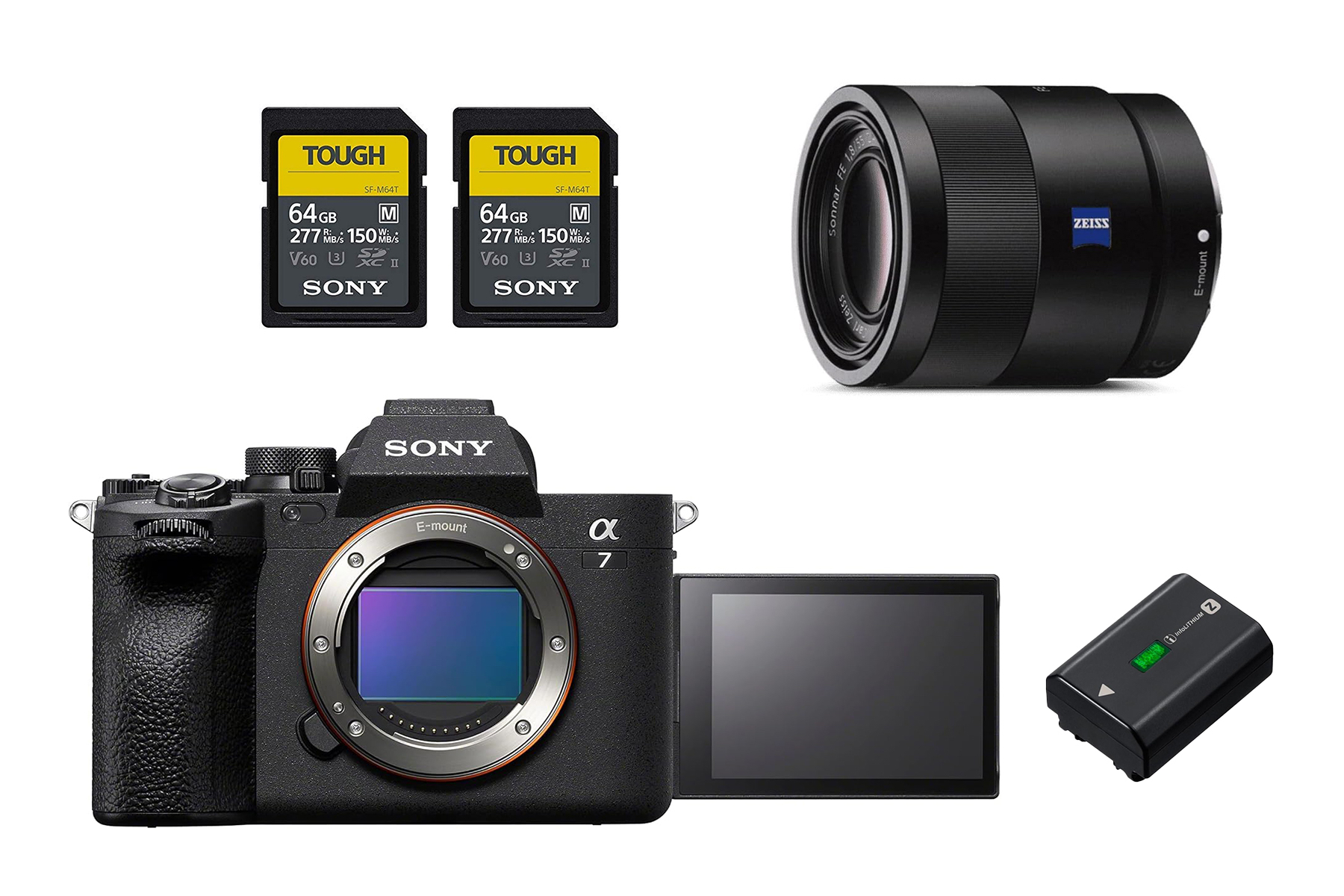 Sony a7iv + sony 55mm f1.8 + 2x sony tough sd cards