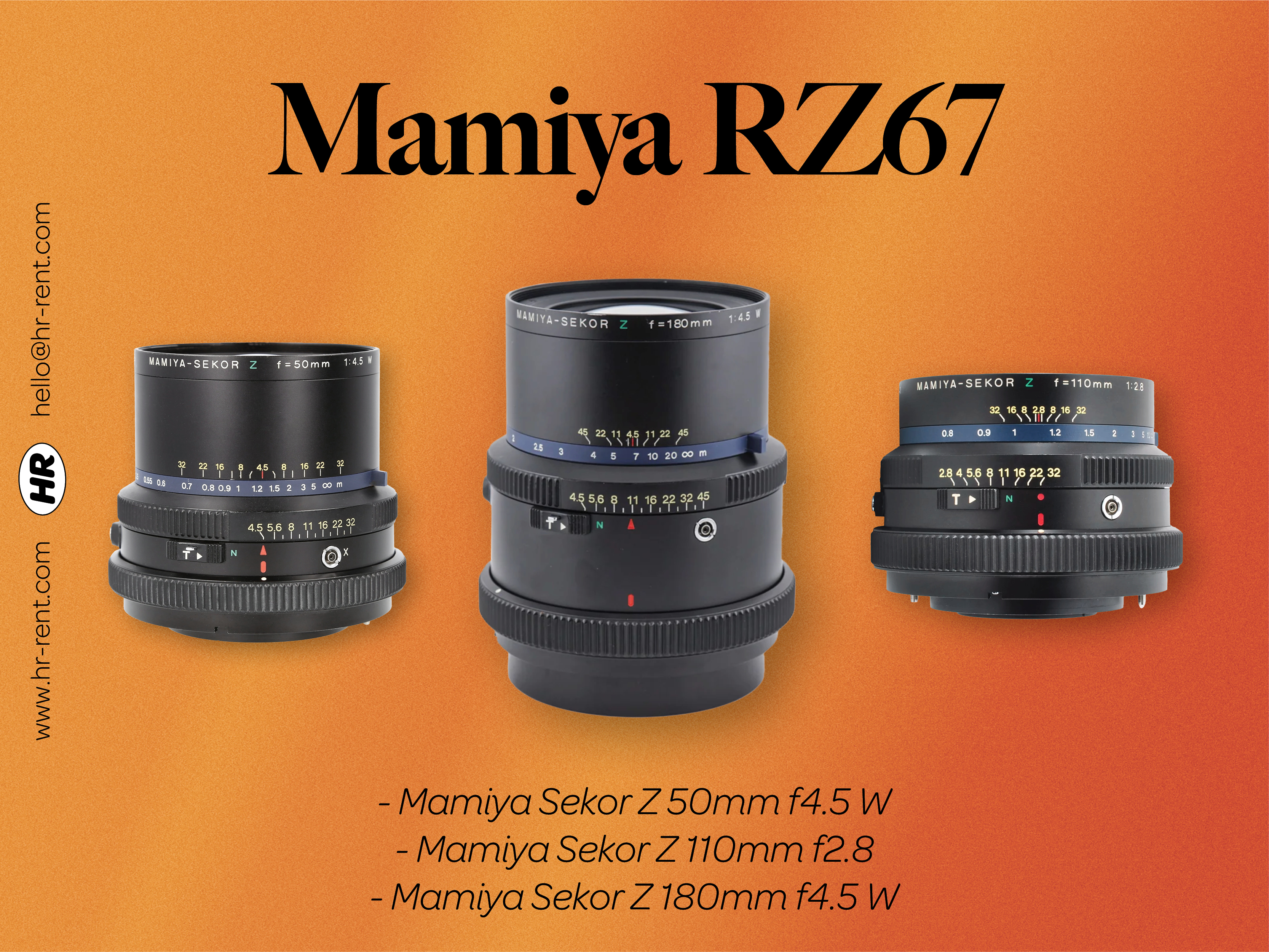 Mamiya sekor z 50mm f4.5 w + 110mm f2.8 + 180mm f4.5 w lens (mamiya rz67 pro ii)