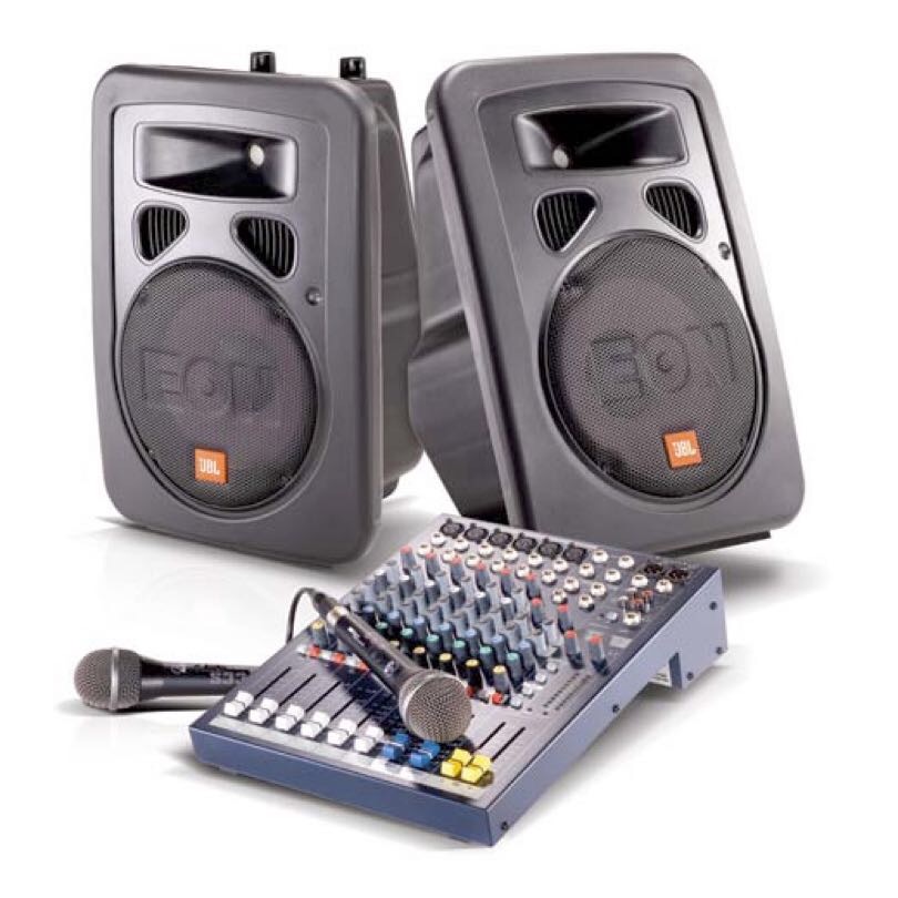 Hyra aktiva högtalare, mixer och 2st micar