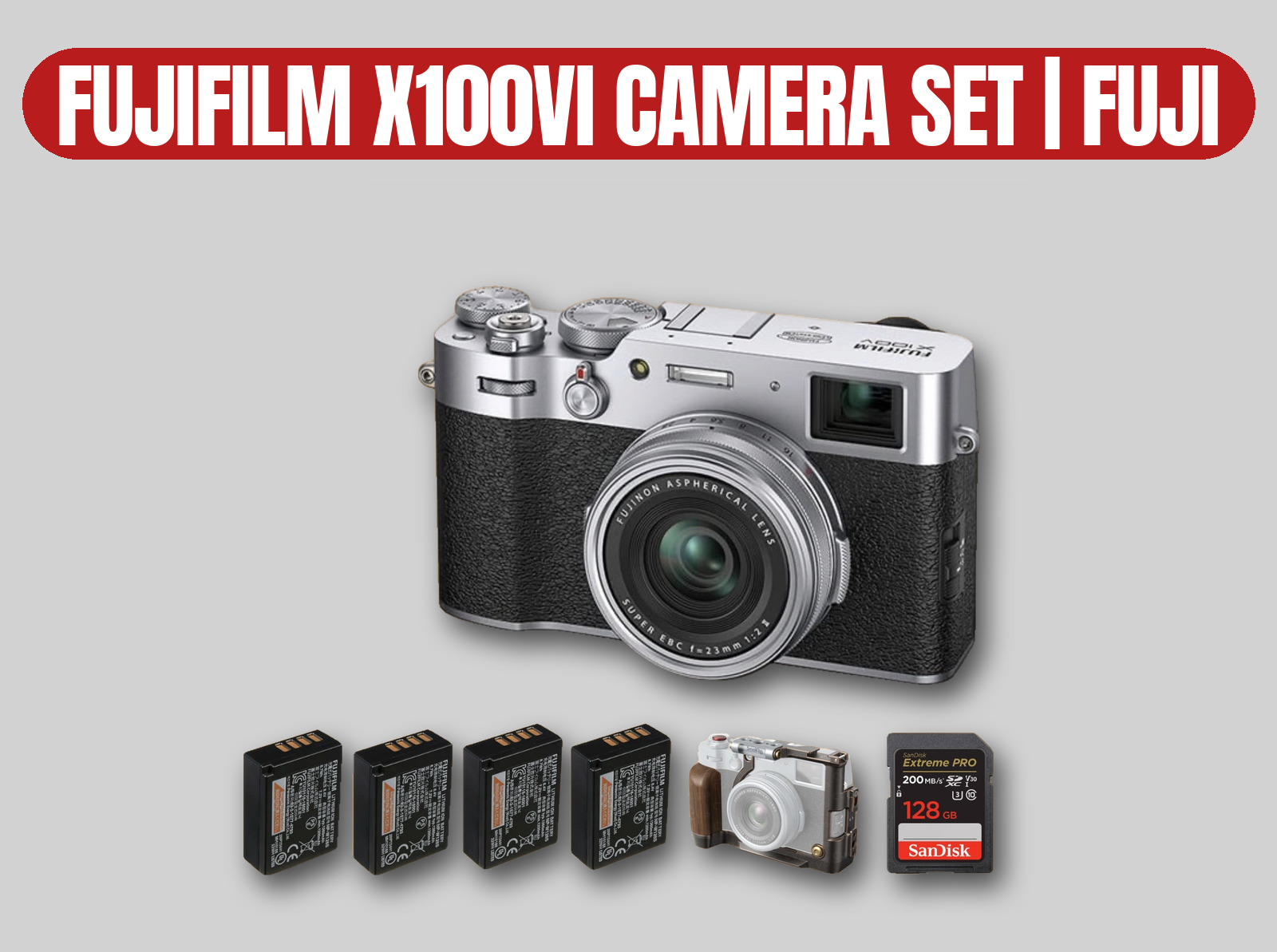 Fujifilm x100vi digital compact camera set | fixed 23mm f/2 lens / fuji x100 vi / x100v / ricoh gr iiix / batteries / sd card