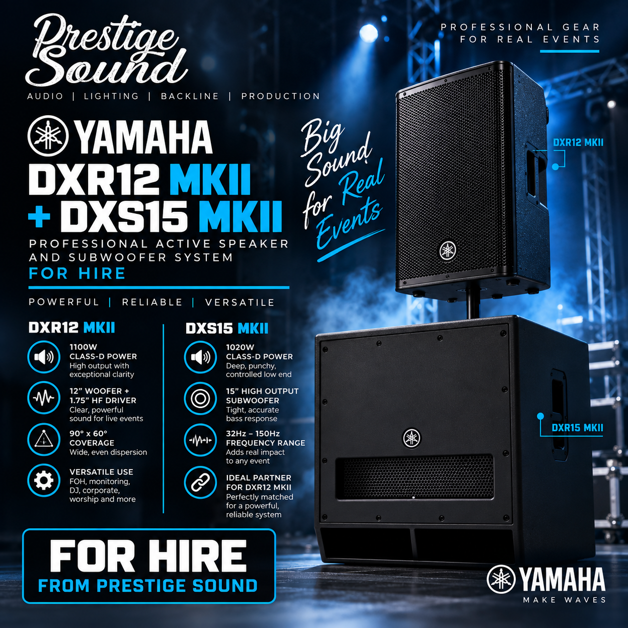 Yamaha dxs15 subwoofer and dxr12 full range speaker