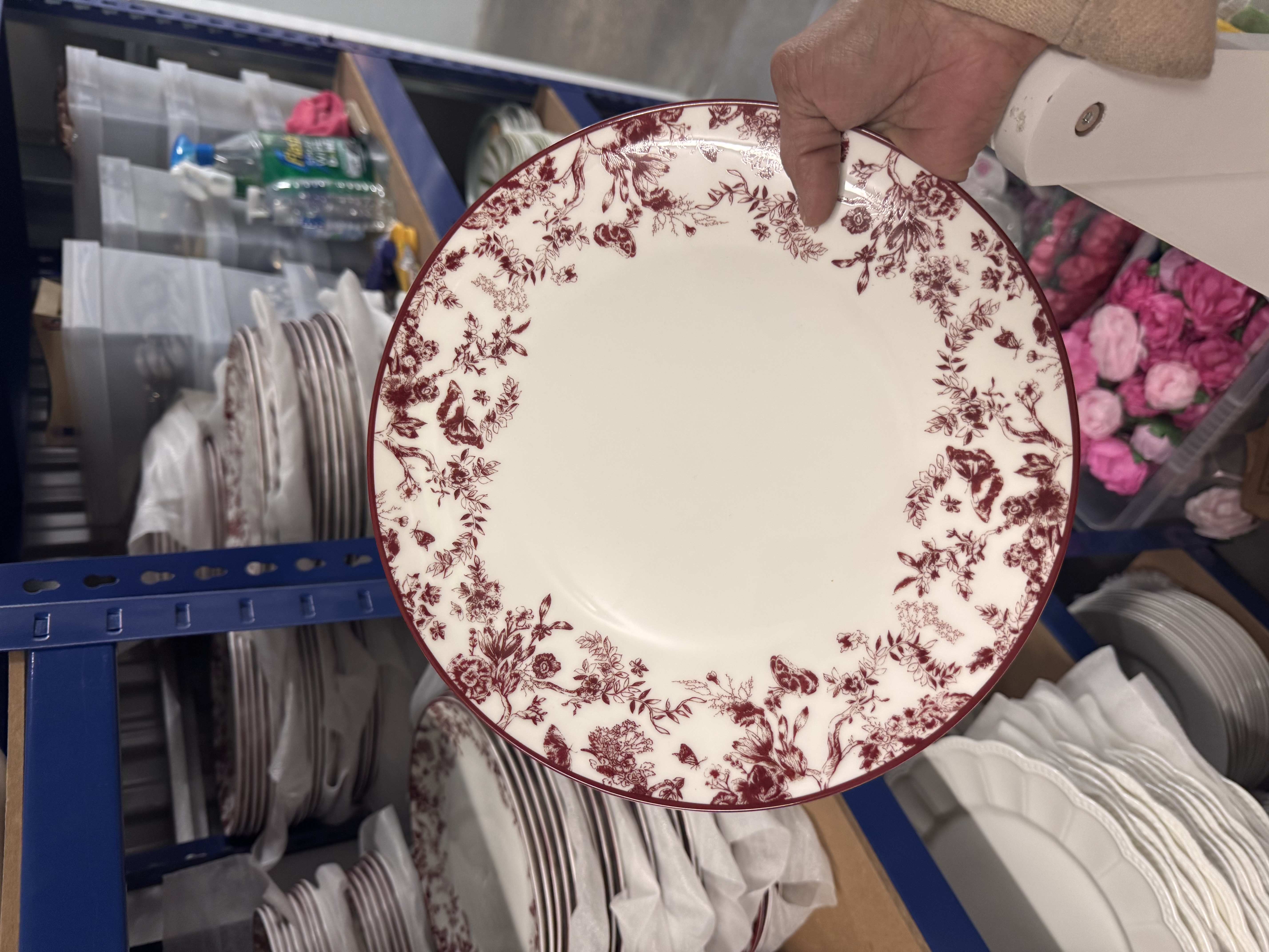 Burgundy & white bloom dining plate