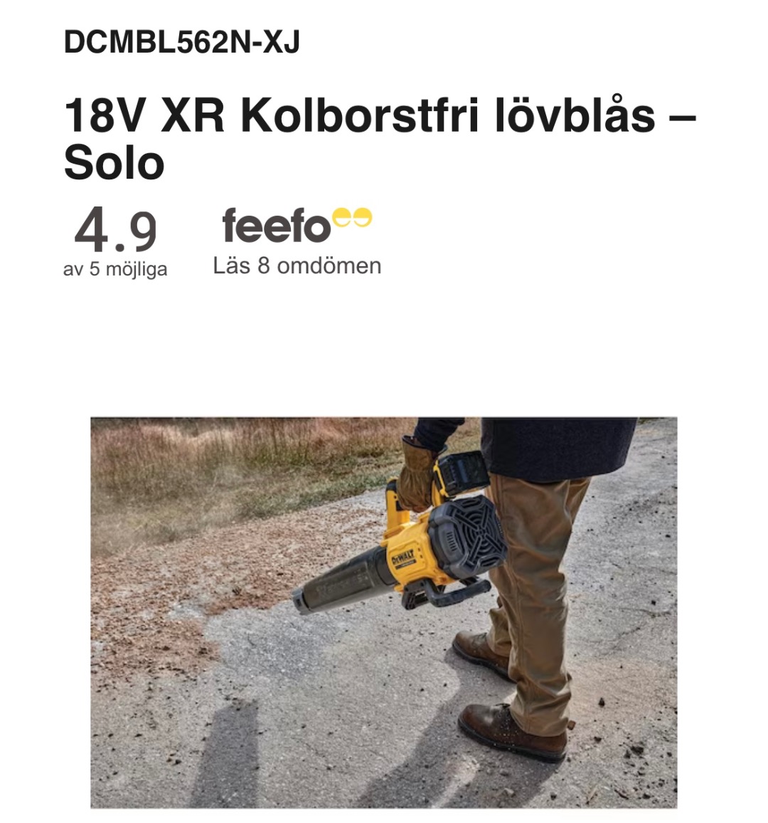 Kraftfull lövblås från dewalt ink 2 batterier