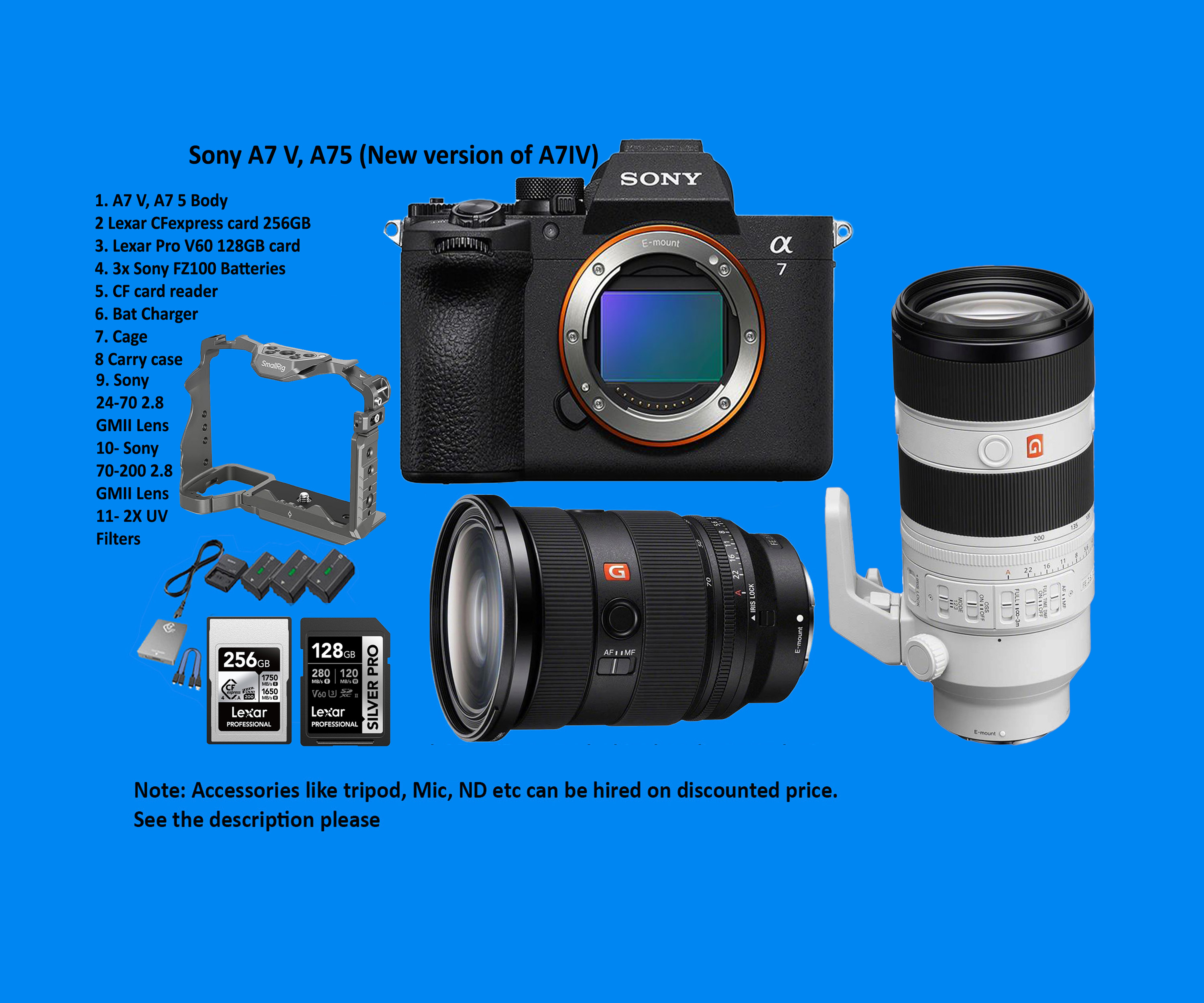 Sony ilce-7m5, a7 v, a7m 5, a7v plus 24-70 2.8gmii and 70-200 2.8gmii