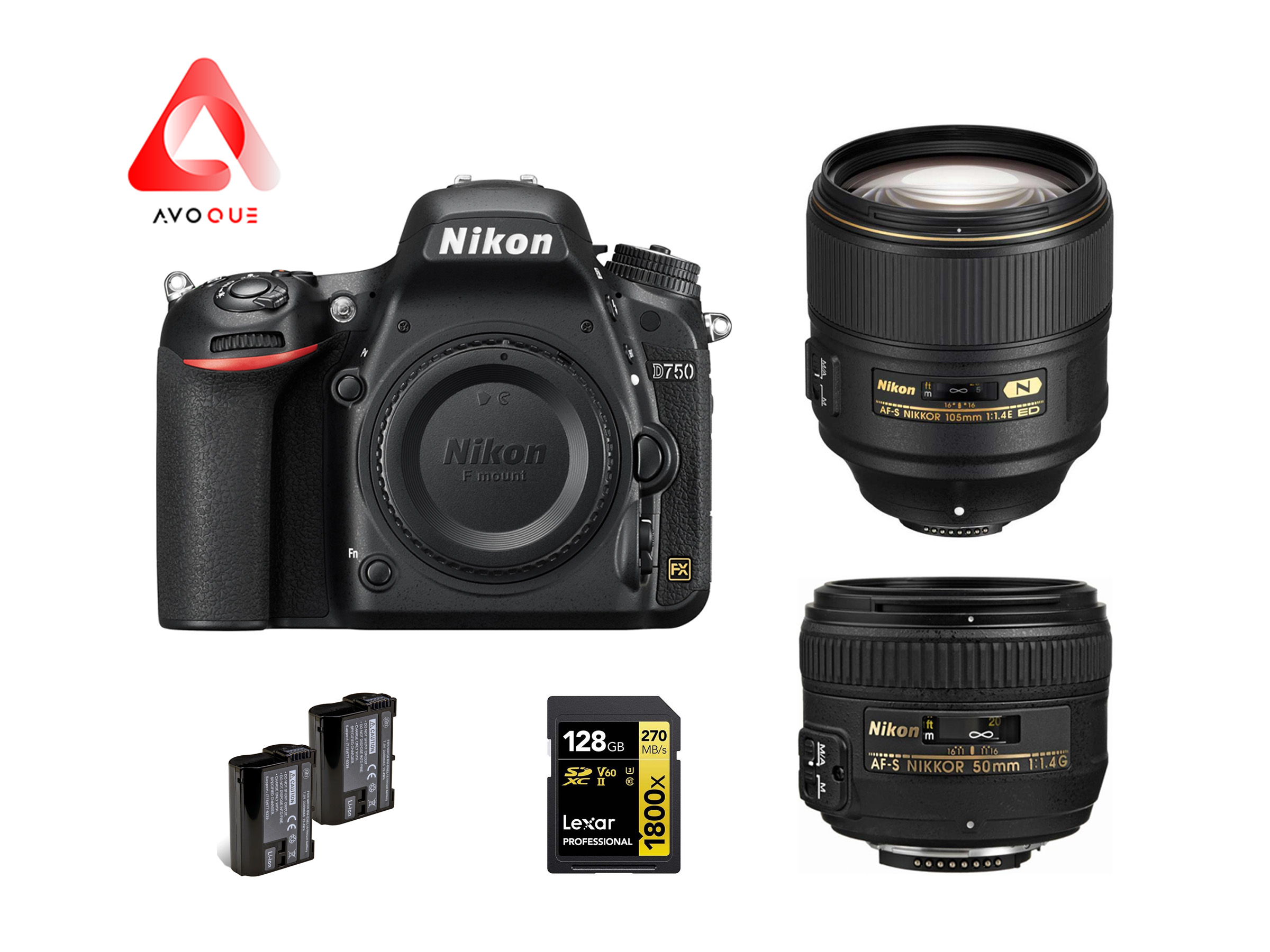 Nikon d750 camera bundle + 2 lenses + 2 batteries  + 128gb sd card 