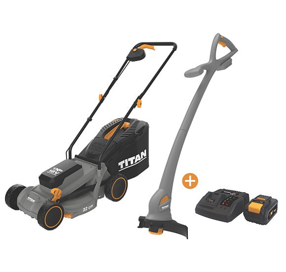 Titan 18v cordless 32cm lawn mower & grass trimmer
