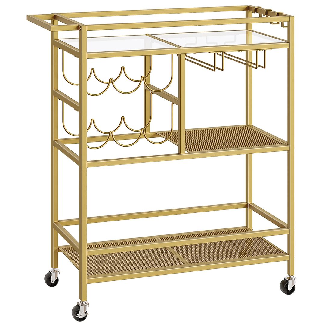 Serving trolley with wheels 3 shelves & handle – gold