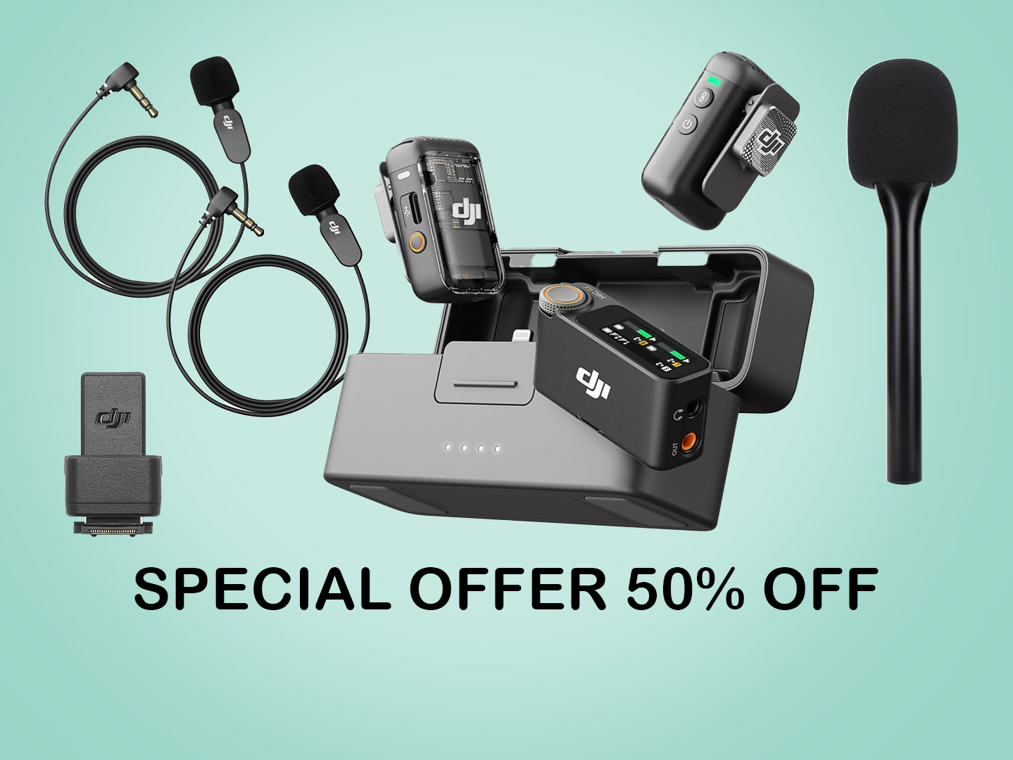 Dji mic 2 full set – dual wireless lavalier kit + handheld interview mic + hotshoe mount + ai features