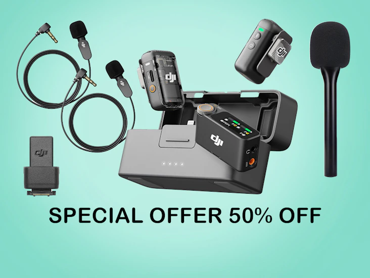 Dji mic 2 full set – dual wireless lavalier kit + handheld interview mic + hotshoe mount + ai features