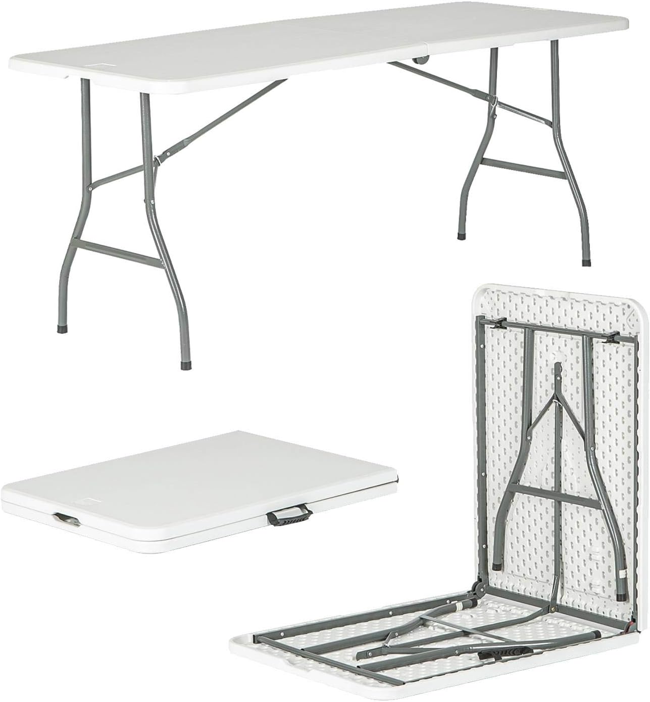 Rectangle folding heavy duty trestle table - 180cm (1.8m) (6ft) - white - outdoor folding table for picnic, bbq, garden, camping, wedding, party catering