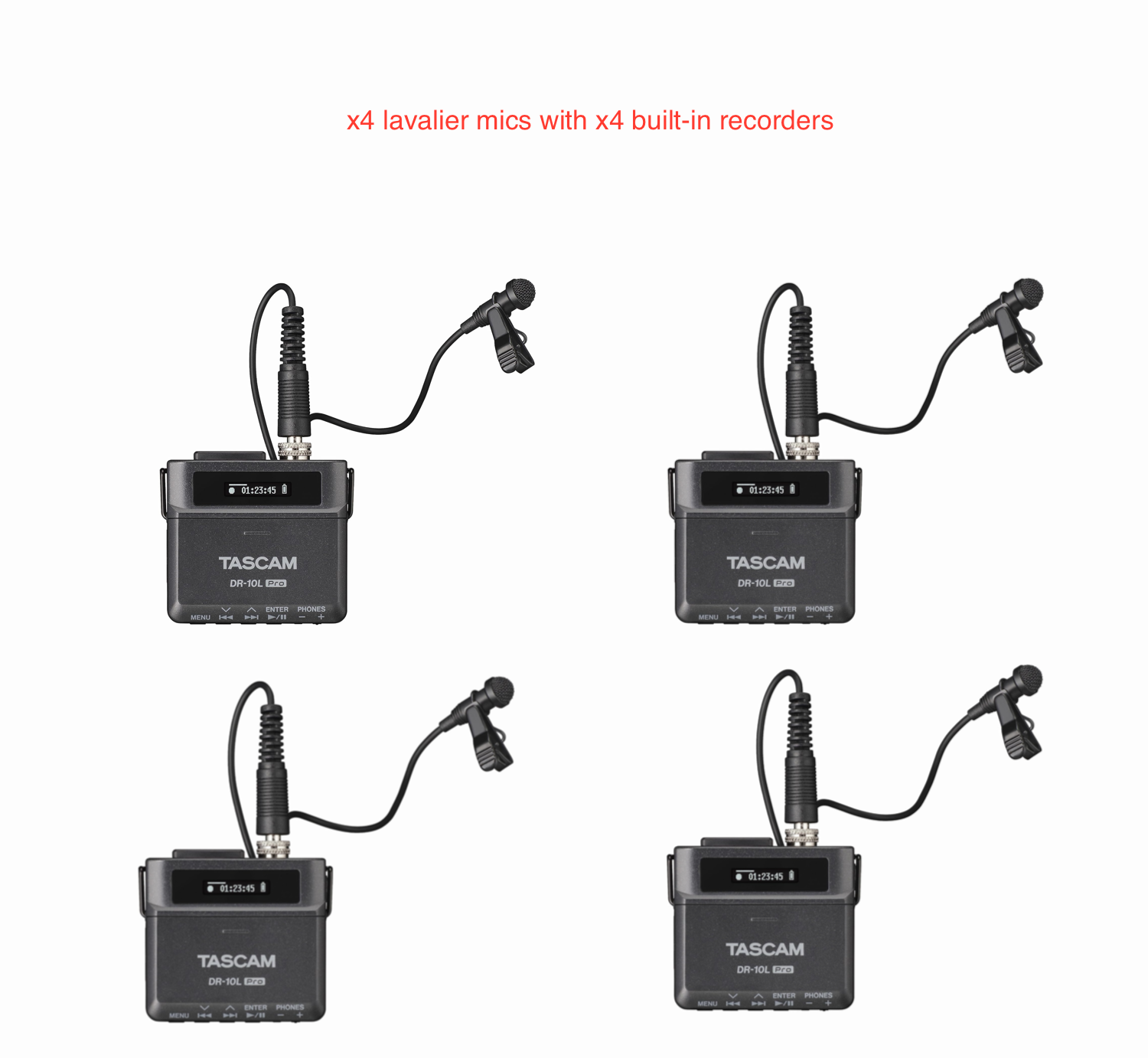 4  lavalier mics with 4 built-in recorders tascam dr-10l pro 32-bit float lavalier recorder + clip-on mic | wireless alternative | similar to zoom f2, rode wireless go, dji mic