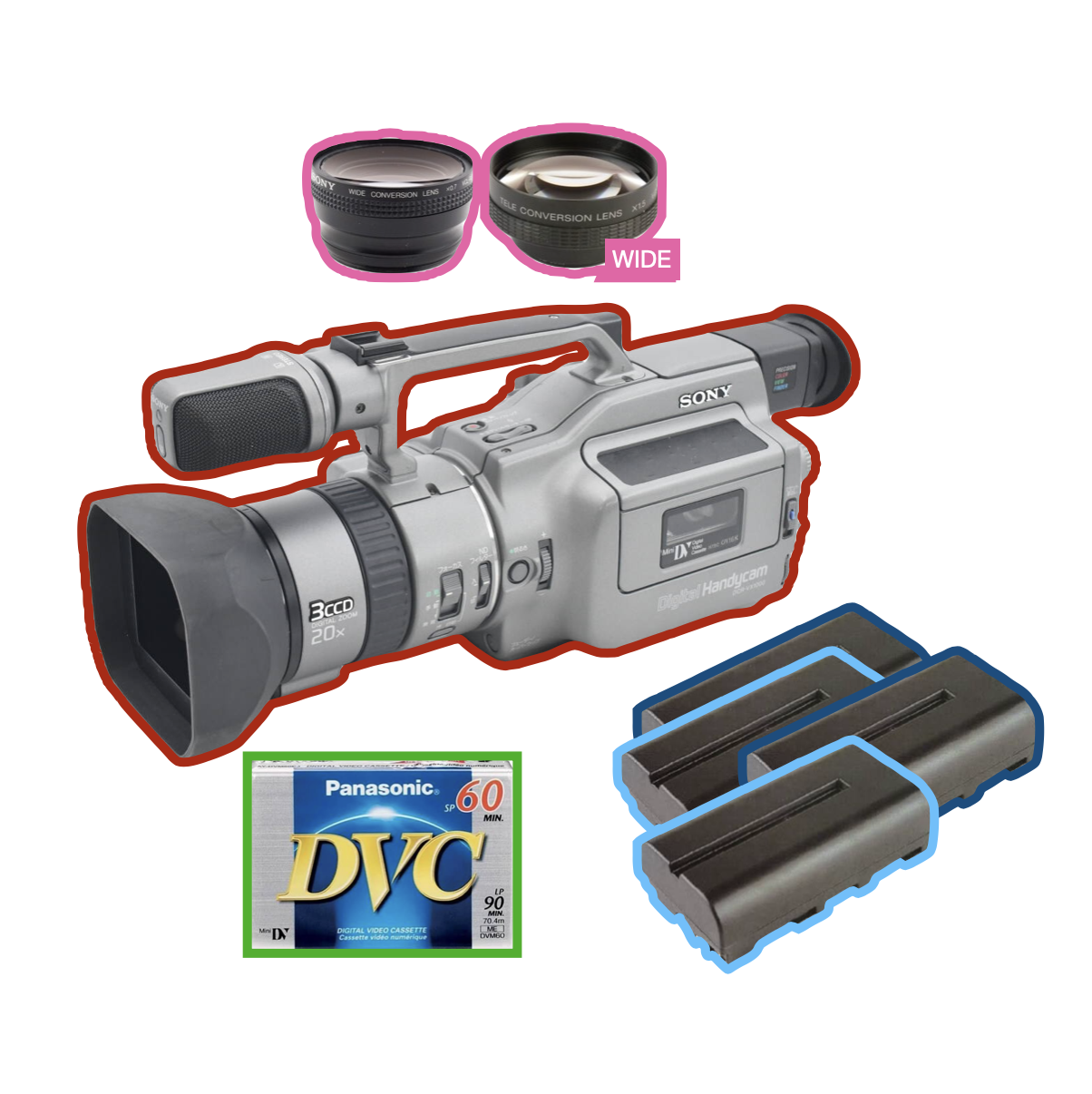 Sony dcr - vx1000 mini dv video camera + new mini dv tape vhs