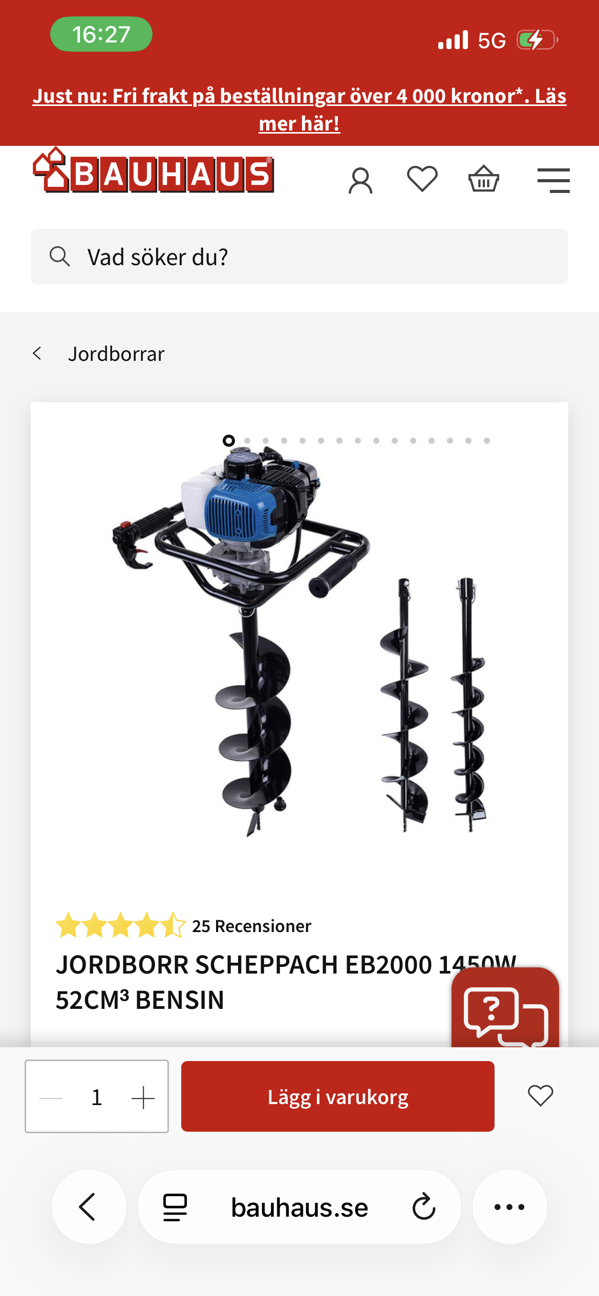 Jordborr scheppach eb2000 1450w 52cm³ bensin