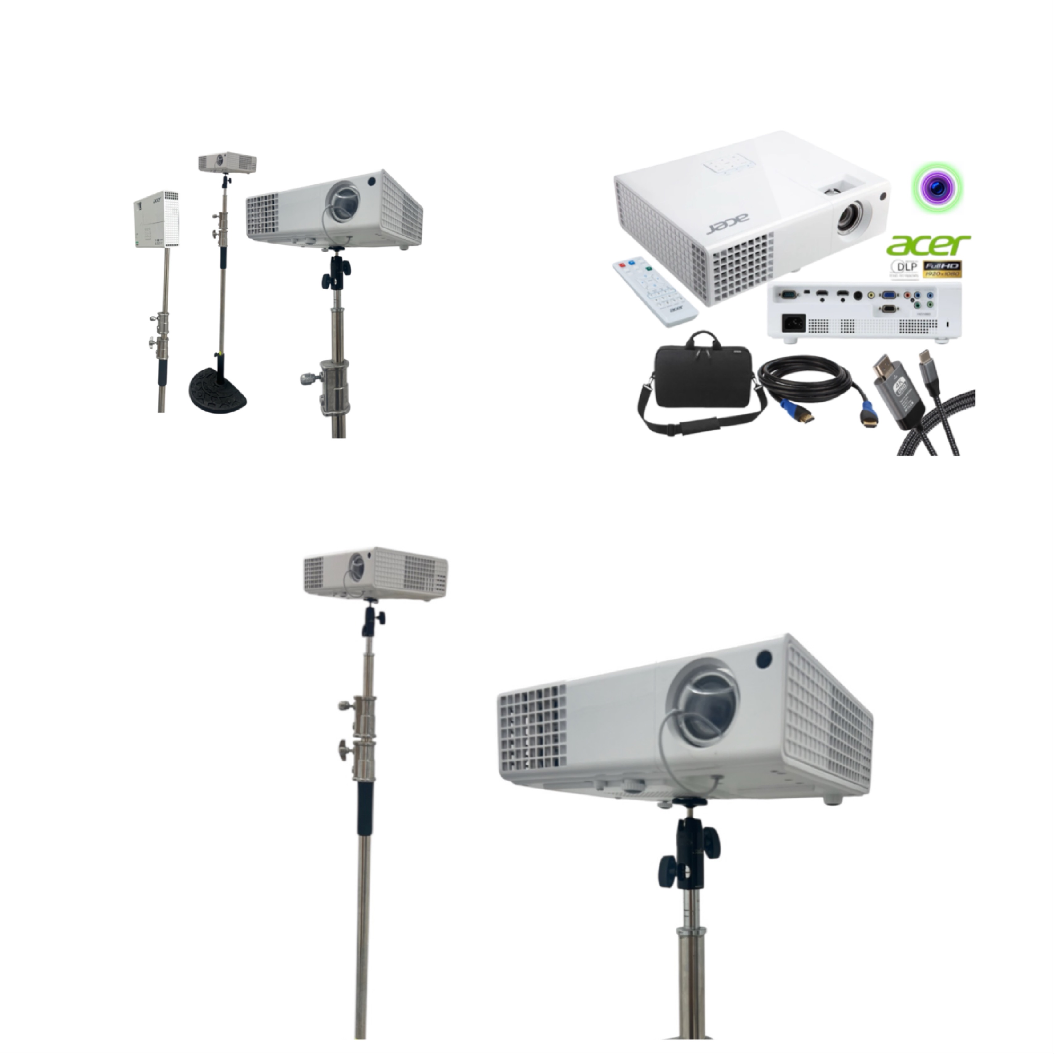 Projector acer full hd 1080p 3000 lumens telescopic  stand c overhead  event party film screen