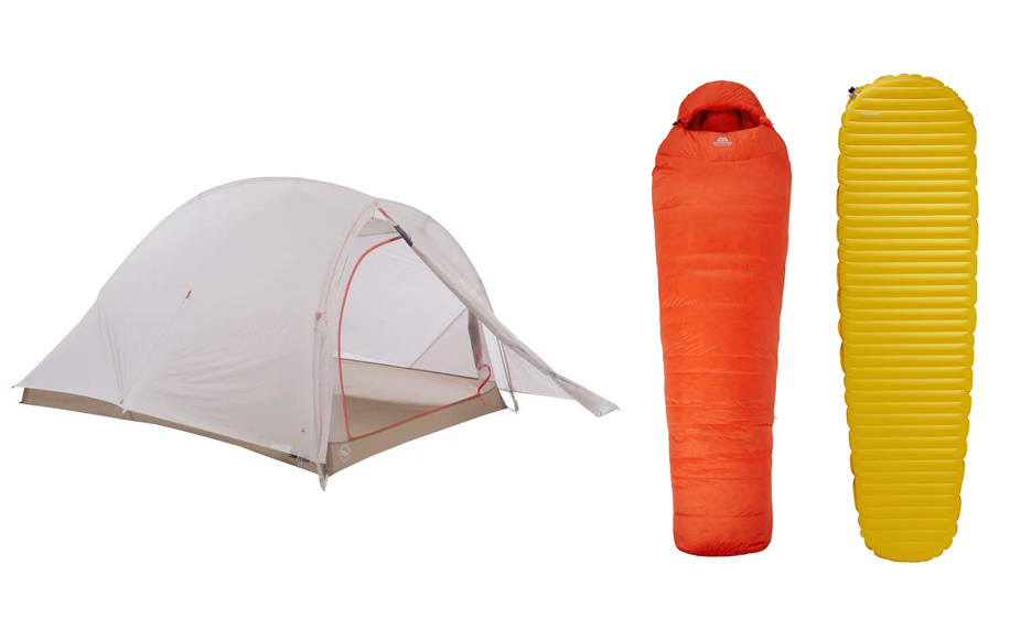 Ultralight camping hiking sleep system - 2.5kg total - tent + sleeping bag + mat (lightweight)