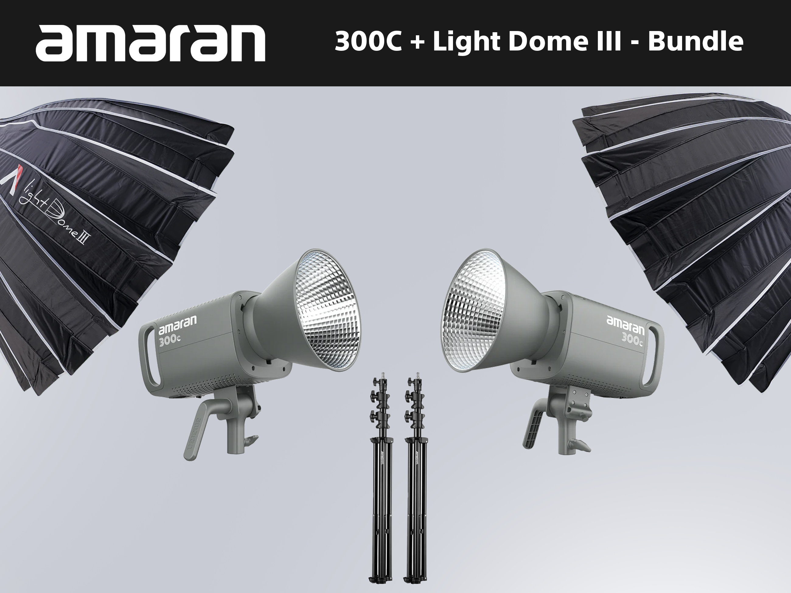  2 x amaran 300c rgb led light + modifiers + stands - bundle