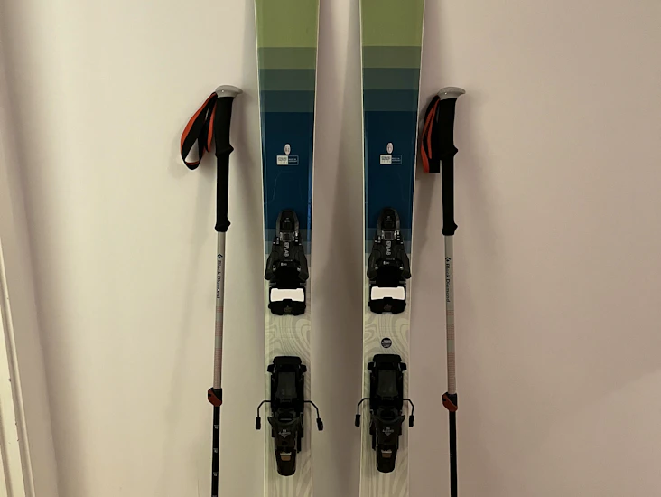 Topptursskidor (shiftbindning 165 cm) + teleskopstavar