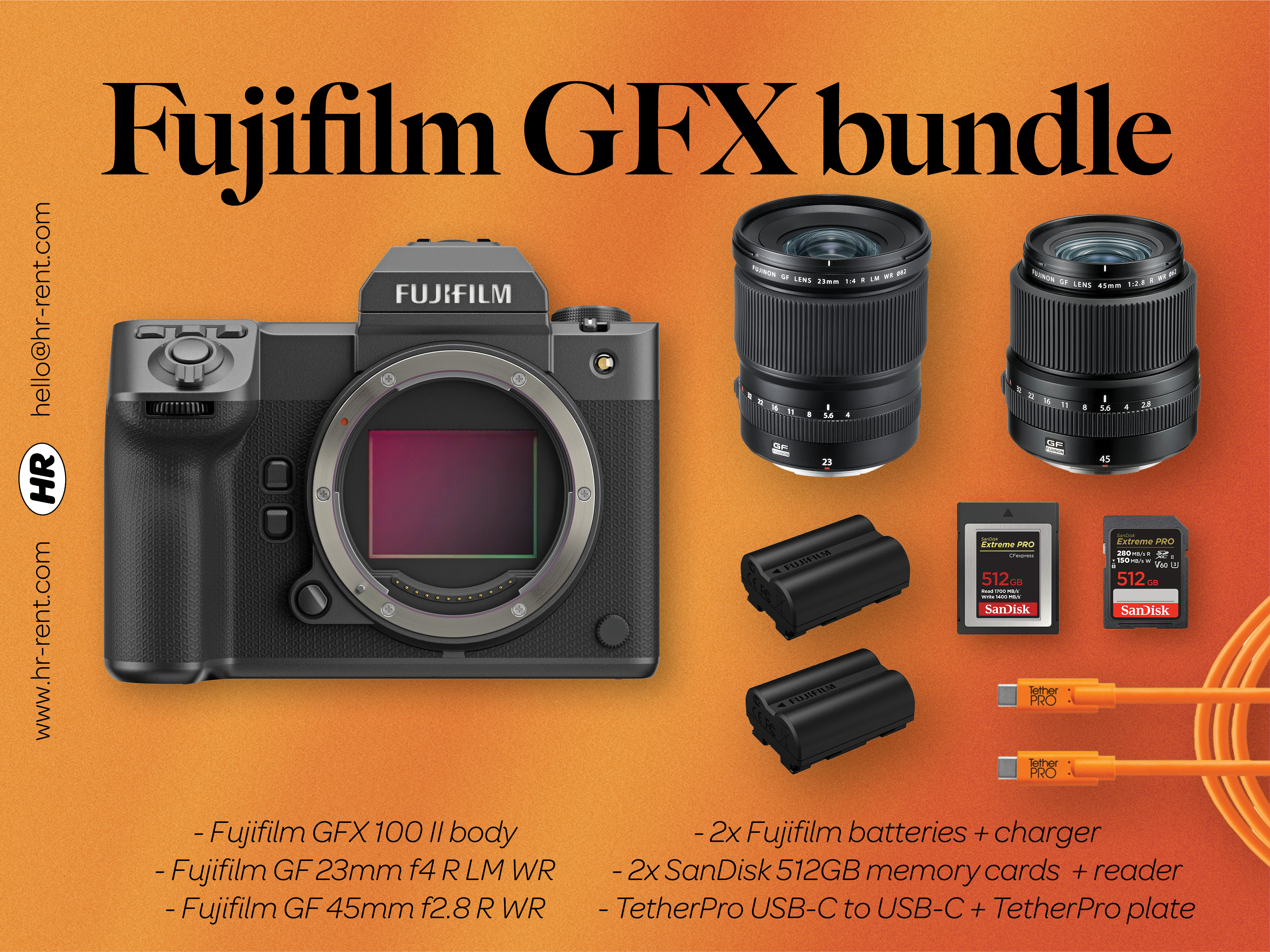 Fuji fujifilm gfx 100 ii medium format + gf 23mm f4 + gf 45mm f2.8 lens
