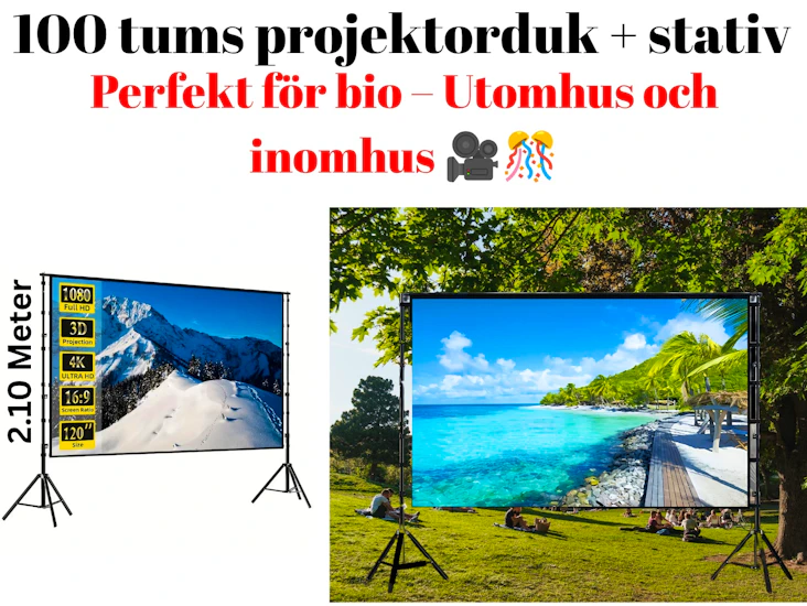 3# 📽️ paket: 100-tums ljusreducerande projektorduk + justerbart backdrop-stativ