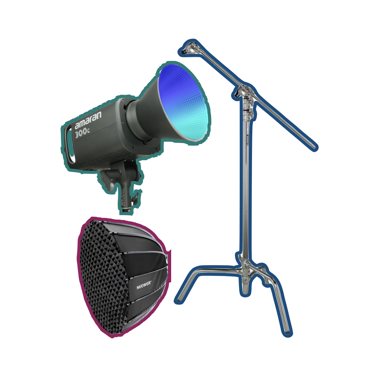 Aputure amaran 300c + c-stand  +  softbox 