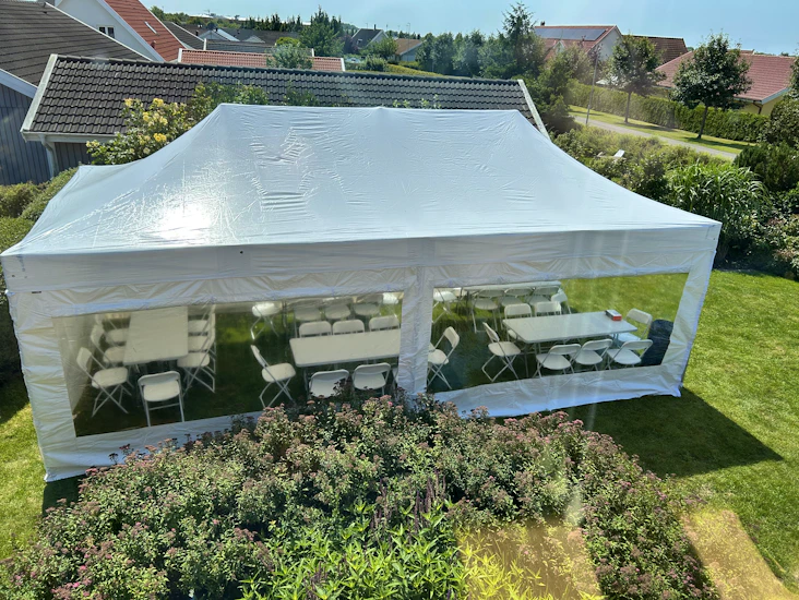 Pop-up snabbtält 4x8m för 40 p, hög kvalitet!